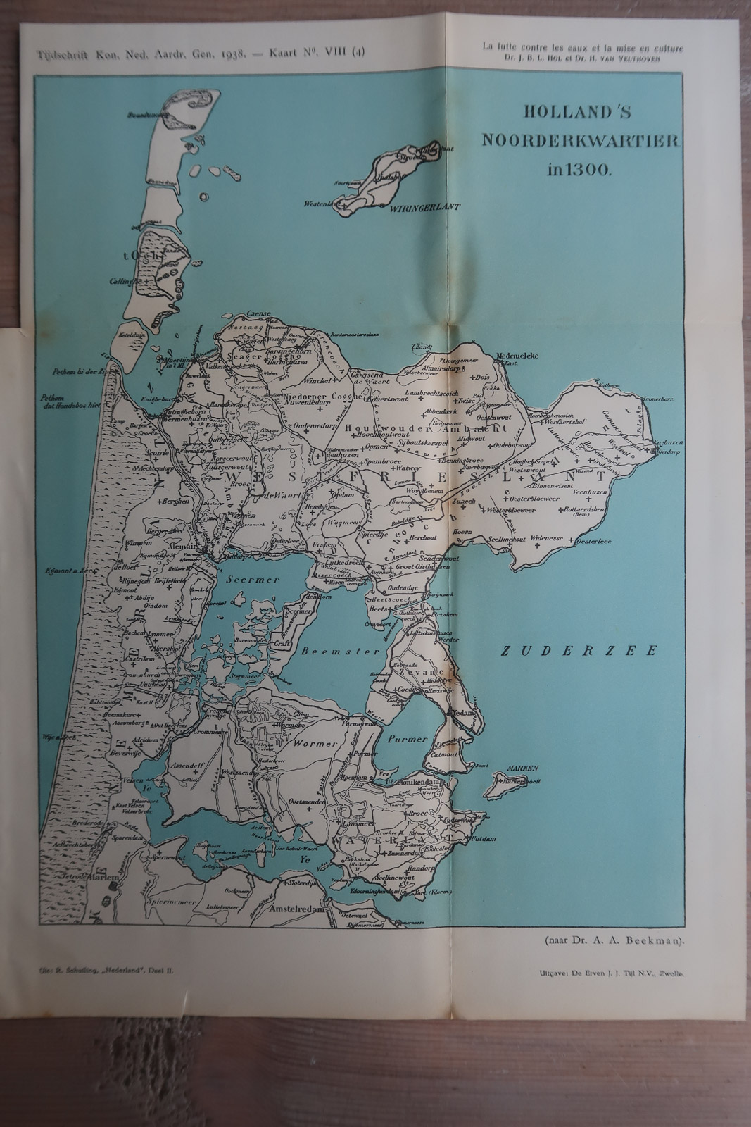 , Antique Map-NOORDHOLLAND-WEST FRIESLAND-Aardr. Genootschap-1938, Pictura Antique Prints