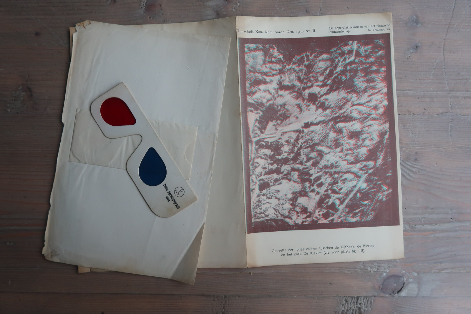 , Antique Map-DUNES-SCHEVENINGEN-KIJKDUIN-3D GLASSES-Aardr. Genootschap-1939, Pictura Antique Prints