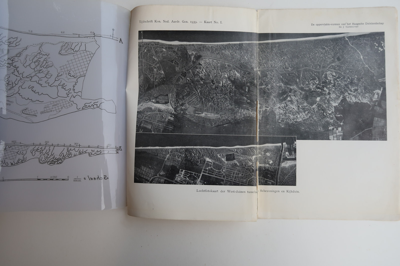 , Antique Map-DUNES-SCHEVENINGEN-KIJKDUIN-Aardr. Genootschap-1939, Pictura Antique Prints
