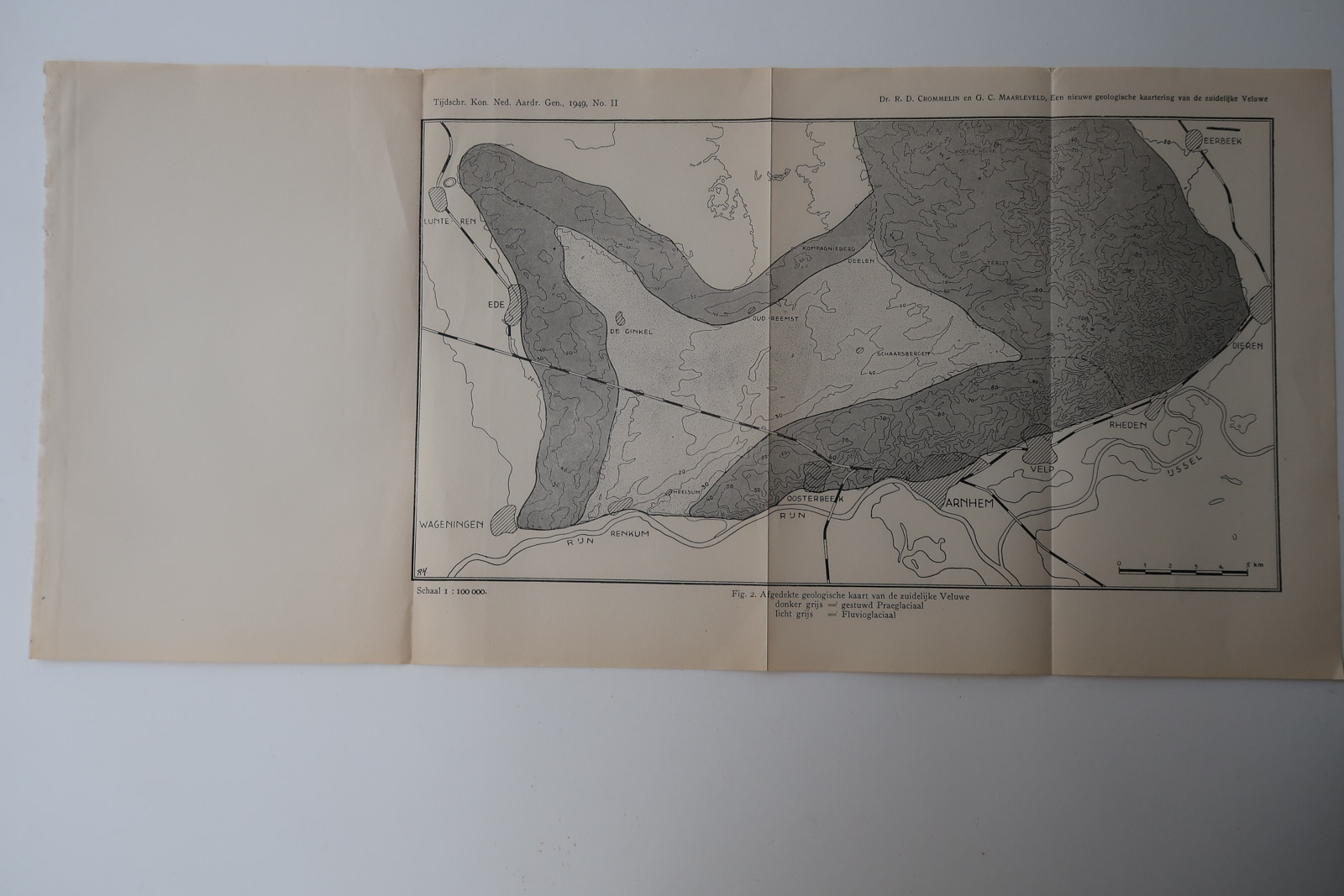 , Antique Map-VELUWE GEOLOGY-ICE-AGE-Aardr. Genootschap-1949, Pictura Antique Prints