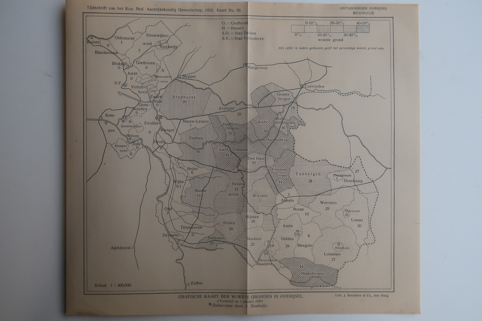 , Antique Map-RAW UNDEVELOPED LANDS-OVERIJSEL-Aardr. Genootschap-1922, Pictura Antique Prints