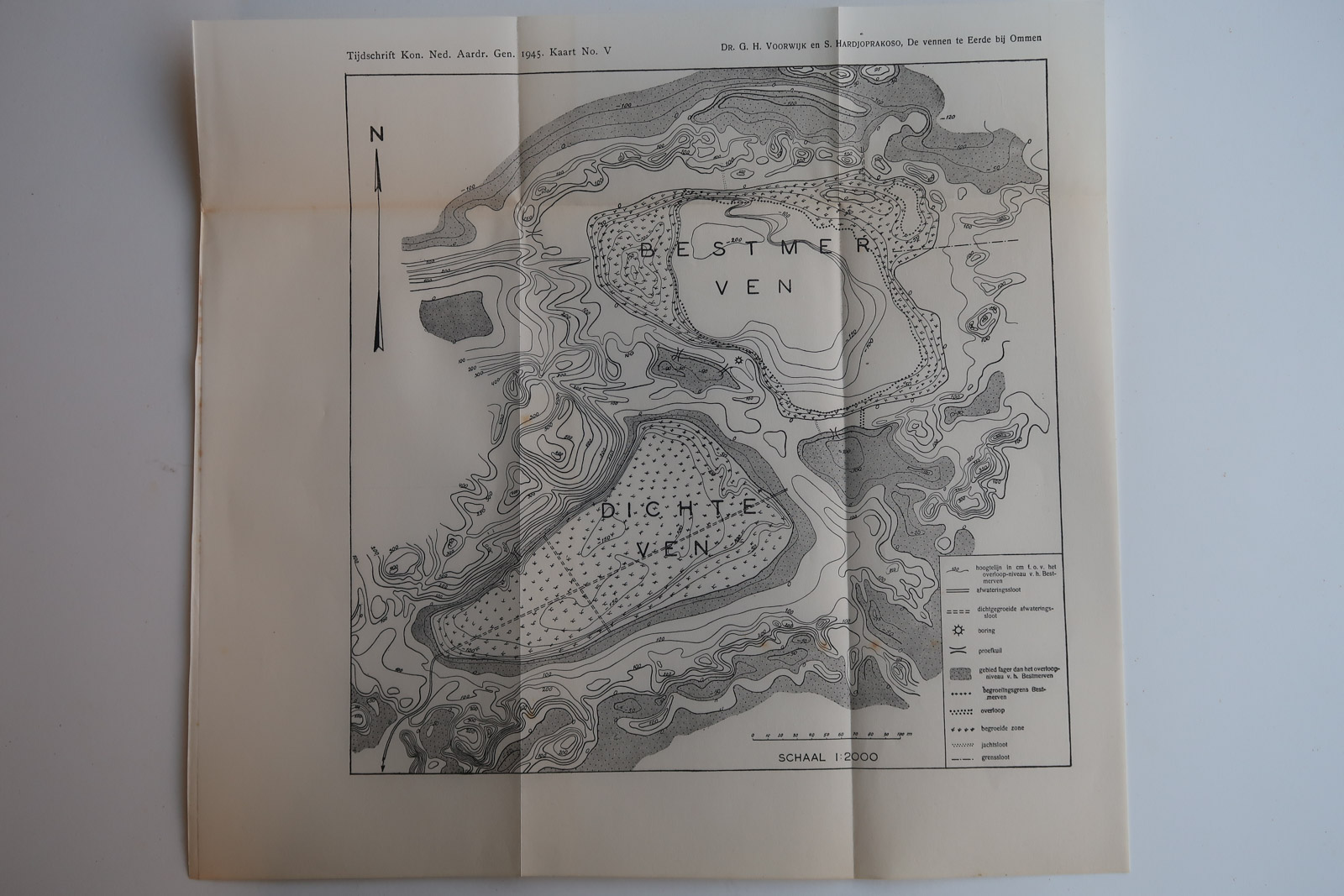 , Antique Map-VENNEN-LAKES-EERDE-OMMEN-Aardr. Genootschap-1945, Pictura Antique Prints
