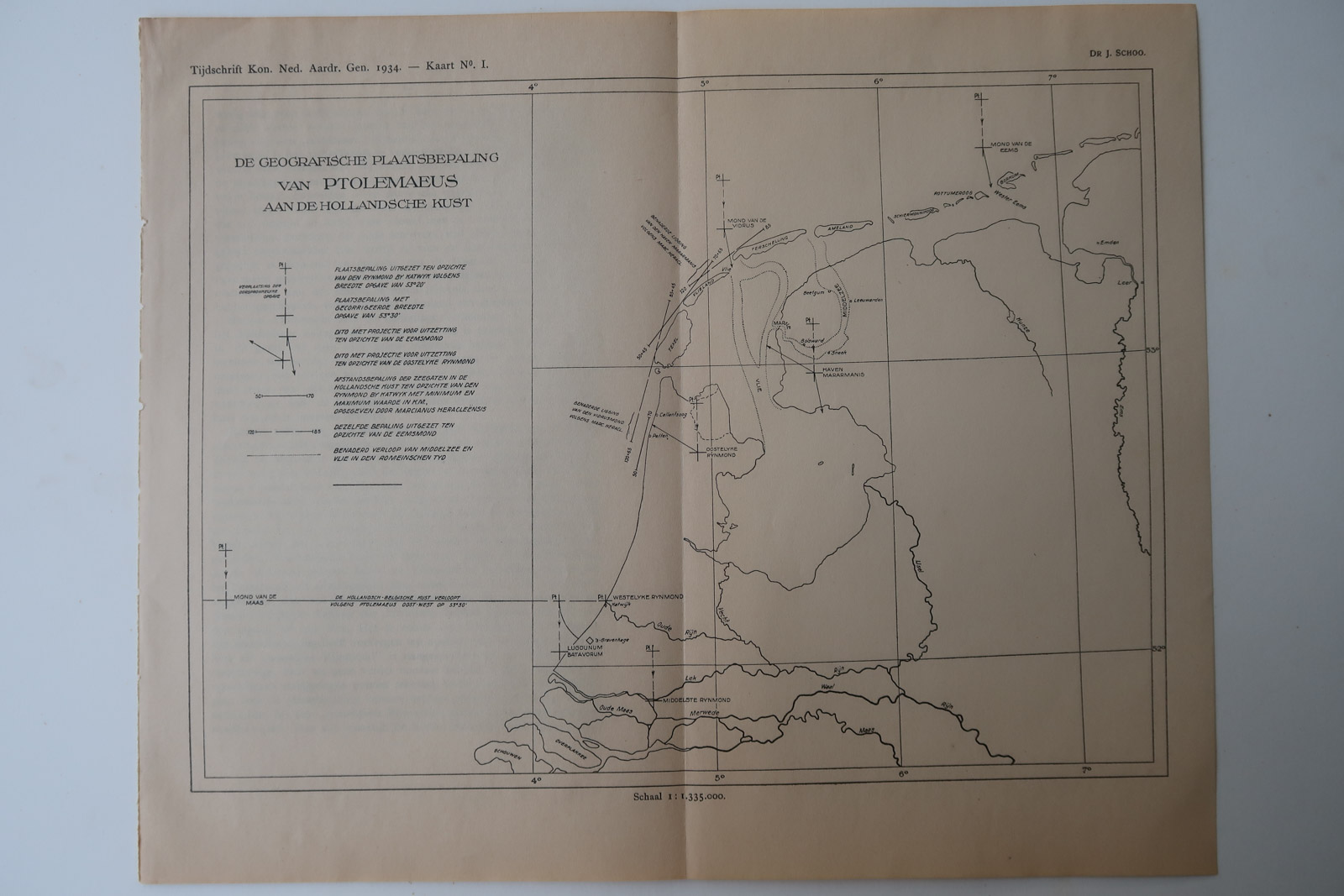 , Antique Map-PTOMOMAEUS-THE NETHERLANDS-Aardr. Genootschap-1934, Pictura Antique Prints