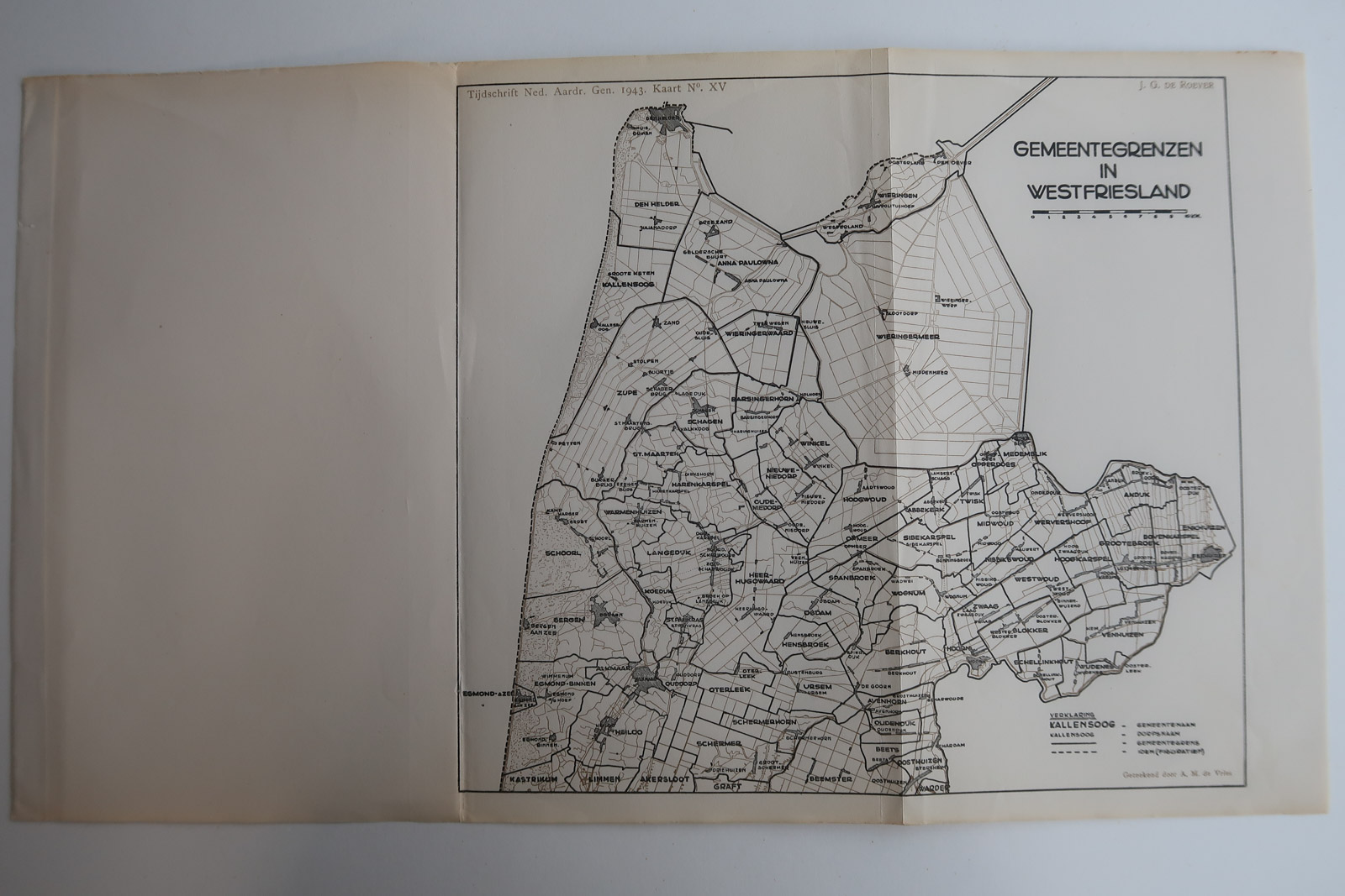 , Antique Map-WESTFRIESLAND-TOWNS-Aardr. Genootschap-1943, Pictura Antique Prints