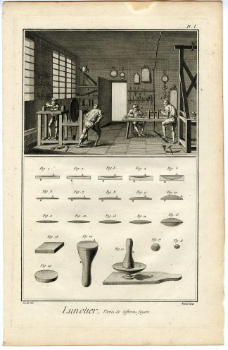 4 Antique Prints + text-LUNETIER-LUNETTIER-SPECTACLE MAKER-EYEGLASSES-OPTICIAN-Diderot-Benard-1751