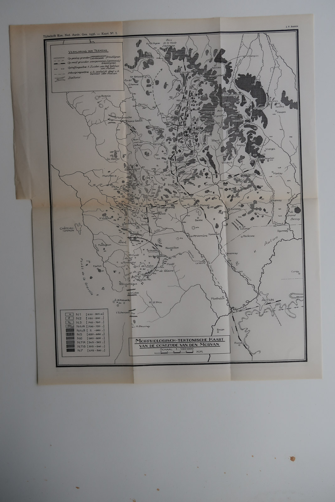 , Antique Map-MORVAN-TECTONIC-MORPHOLOGY-FRANCE-Aardr. Genootschap-1936, Pictura Antique Prints