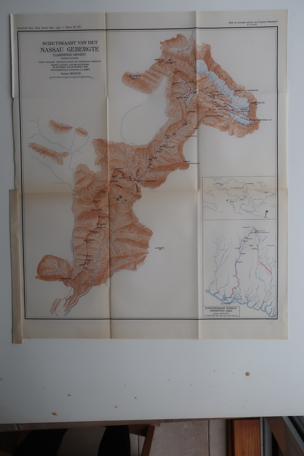IMG 3272 416x624 Antique Map-SUDIRMAN RANGE-NASSAU-NEW GUINEA-INDONESIA-Aardr. Genootschap-1937