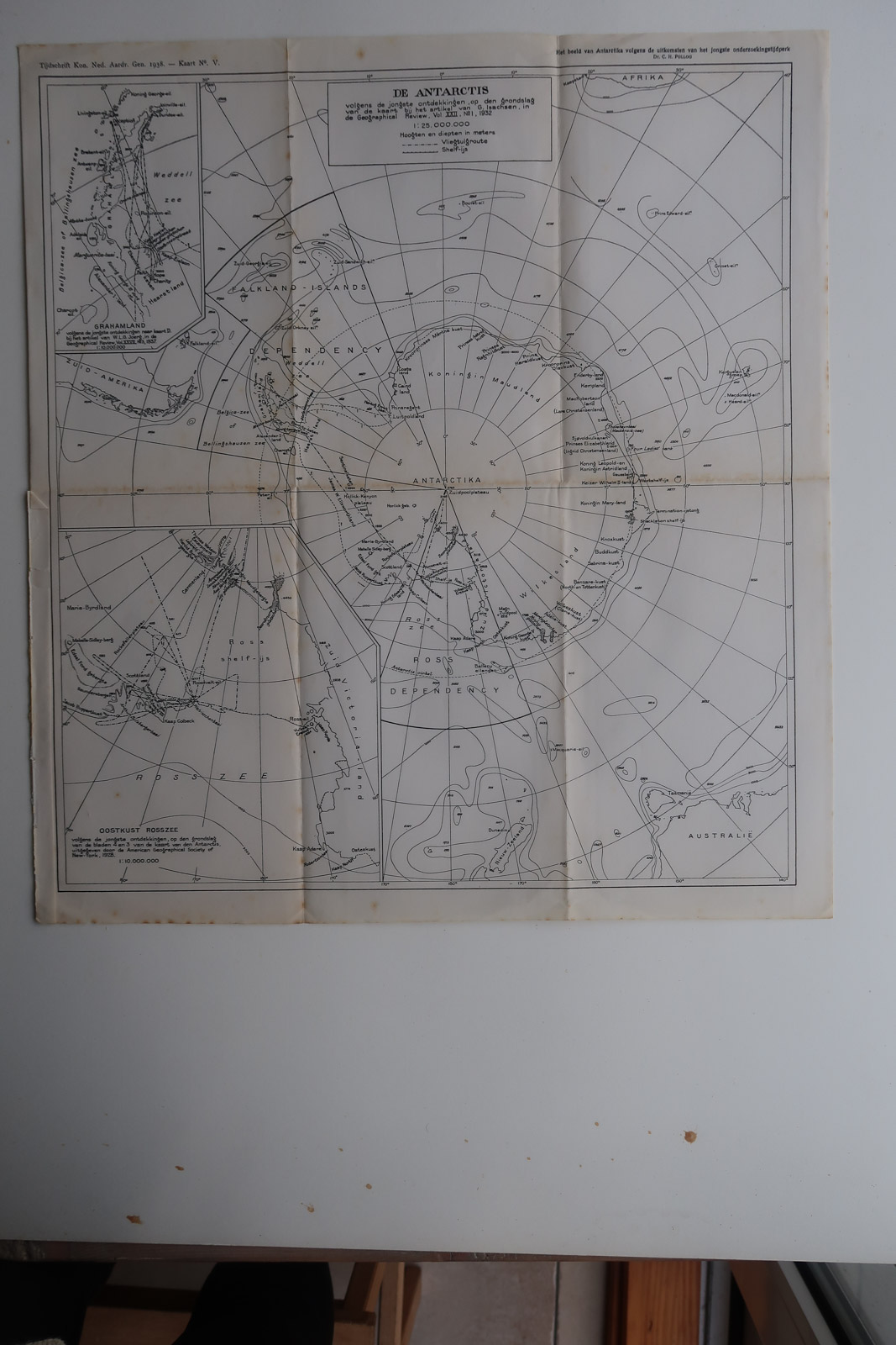 , Antique Map-ANTARCTICA-SOUTH POLE-Aardr. Genootschap-1938, Pictura Antique Prints