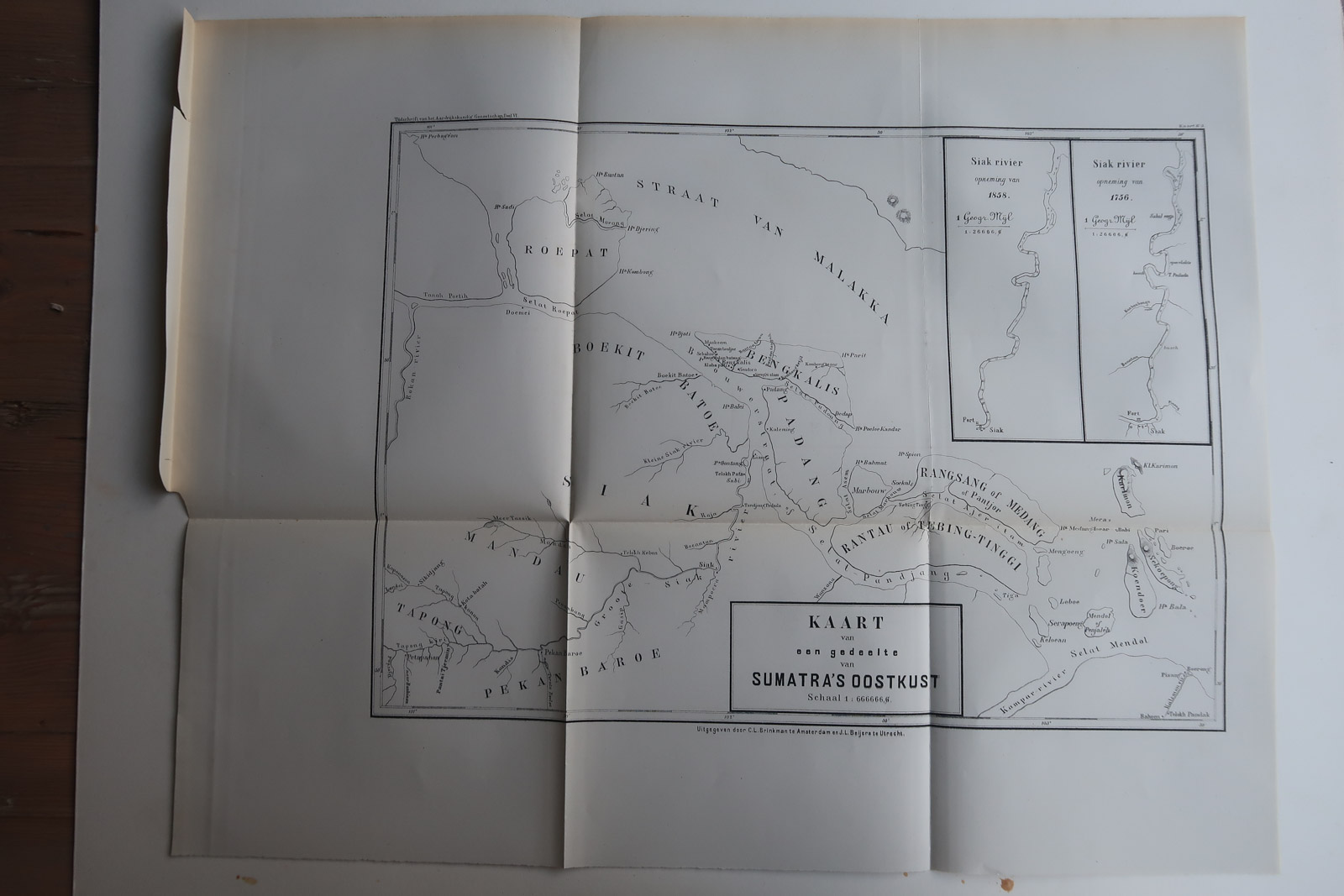 , Antique Map-INDONESIA-SUMATRA-EAST COAST-Aardr. Genootschap-1881, Pictura Antique Prints