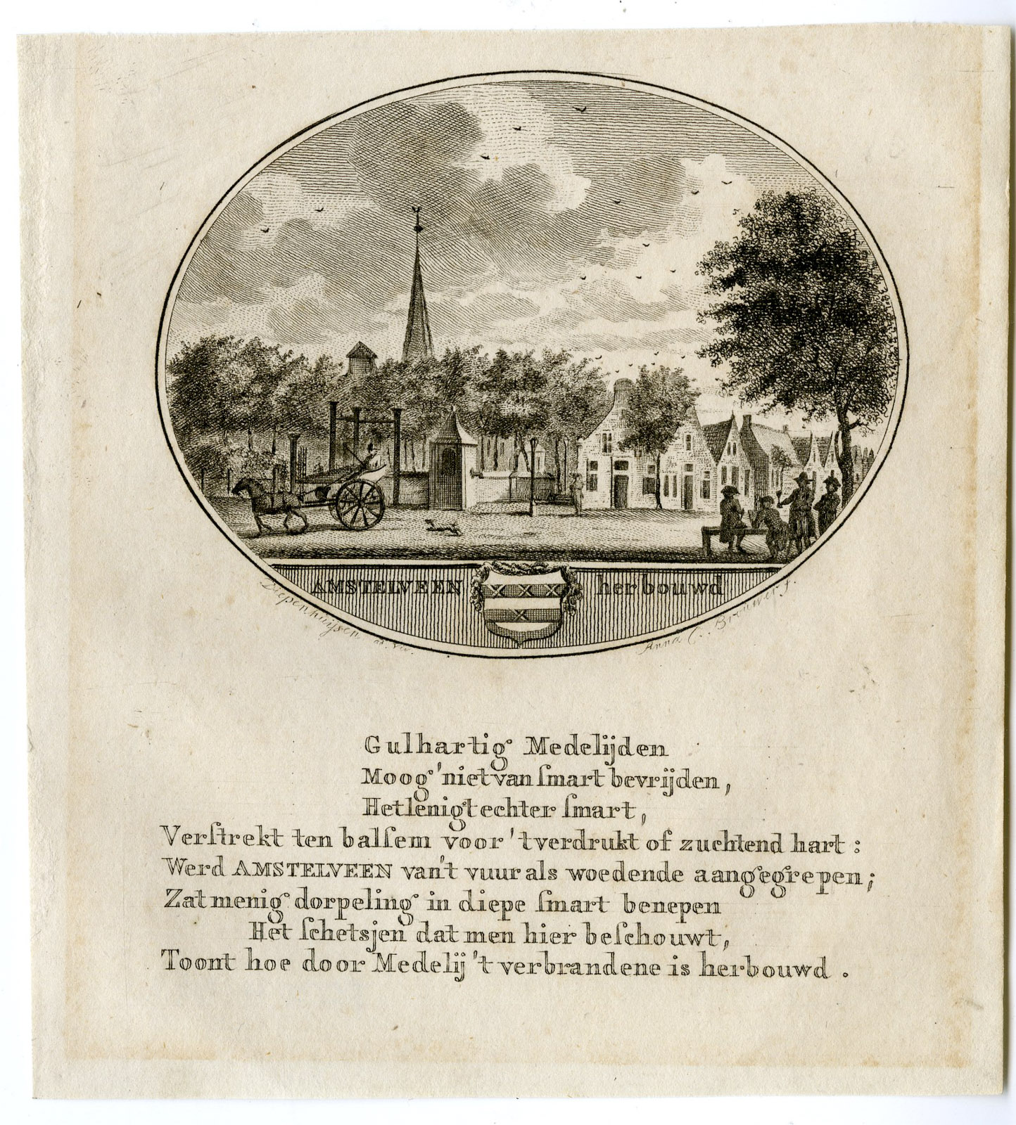 , 2-Antique Prints-AMSTELVEEN-FIRE-PANORAMIC VIEW-Brouwer-Ollefen & Bakker-1793, Pictura Antique Prints