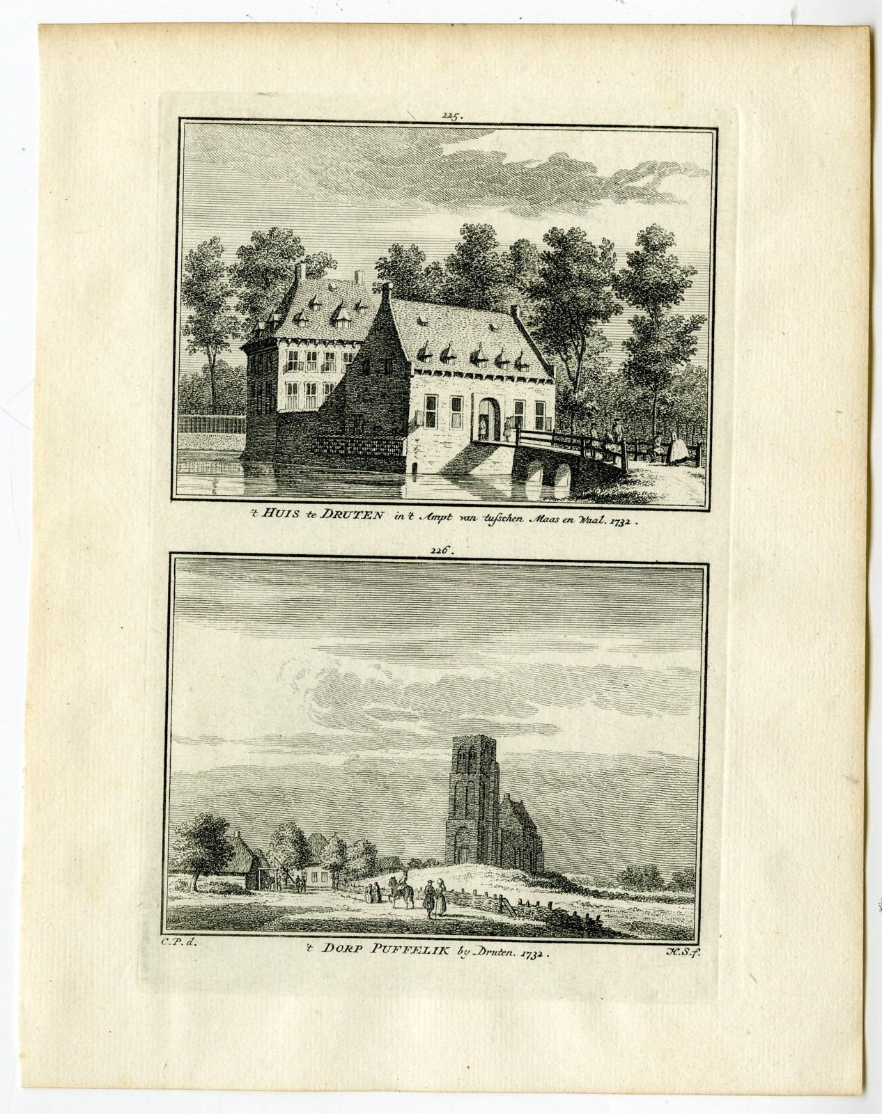 , Antique Print-DRUTEN CASTLE-PUIFLIJK-GELDERLAND-Spilman-de Beijer-1746, Pictura Antique Prints
