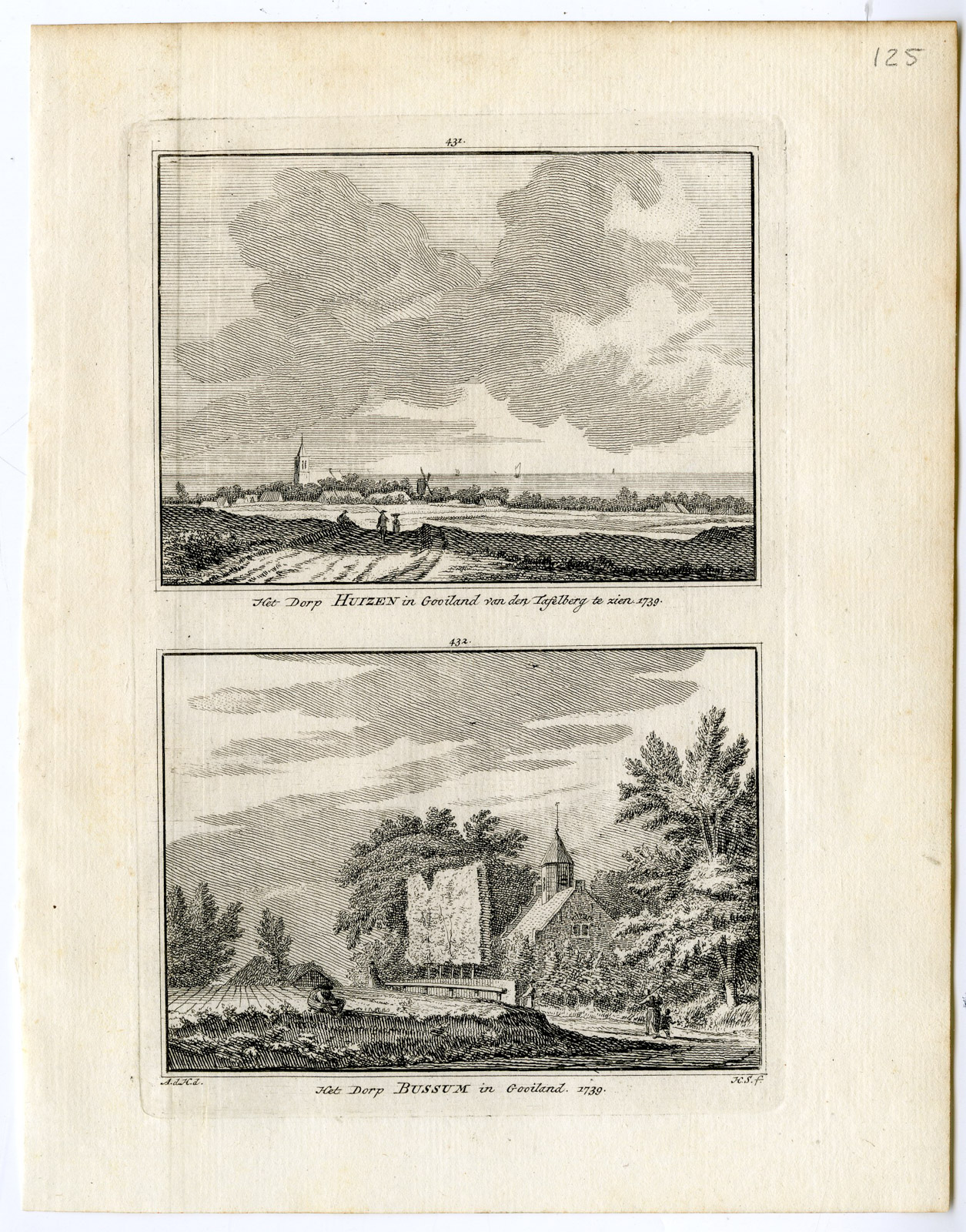 , Antique Print-HUIZEN-BUSSUM-GOOI-VIEW-Spilman-de Beijer-1746, Pictura Antique Prints