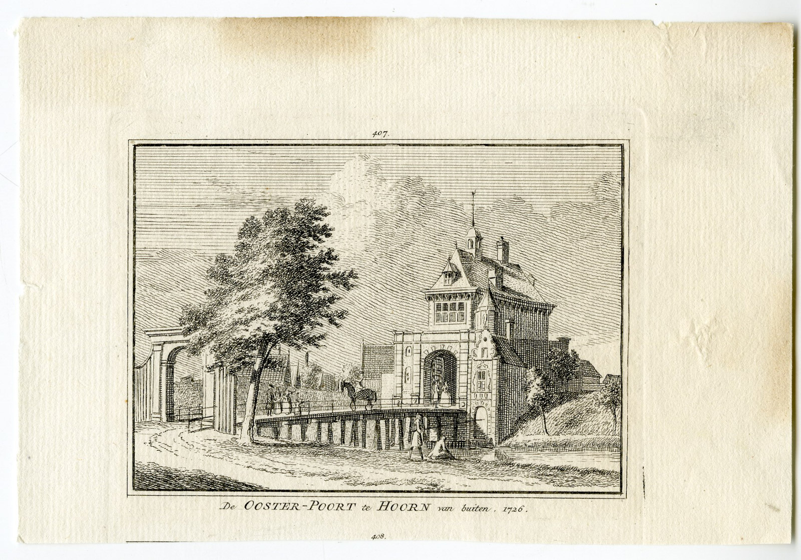 , Antique Print-OOSTERPOORT-HOORN-VIEW-Spilman-de Beijer-1746, Pictura Antique Prints