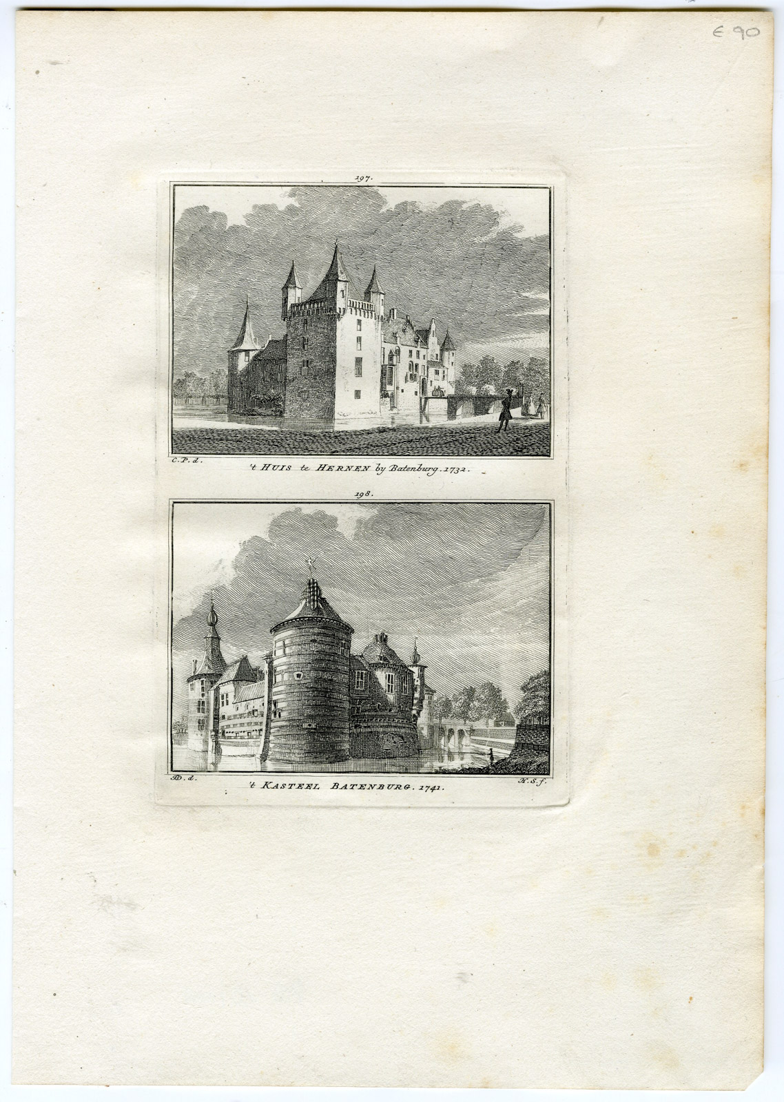, Antique Print-CASTLE-HERNEN-BATENBURG-Spilman-de Beijer-1746, Pictura Antique Prints
