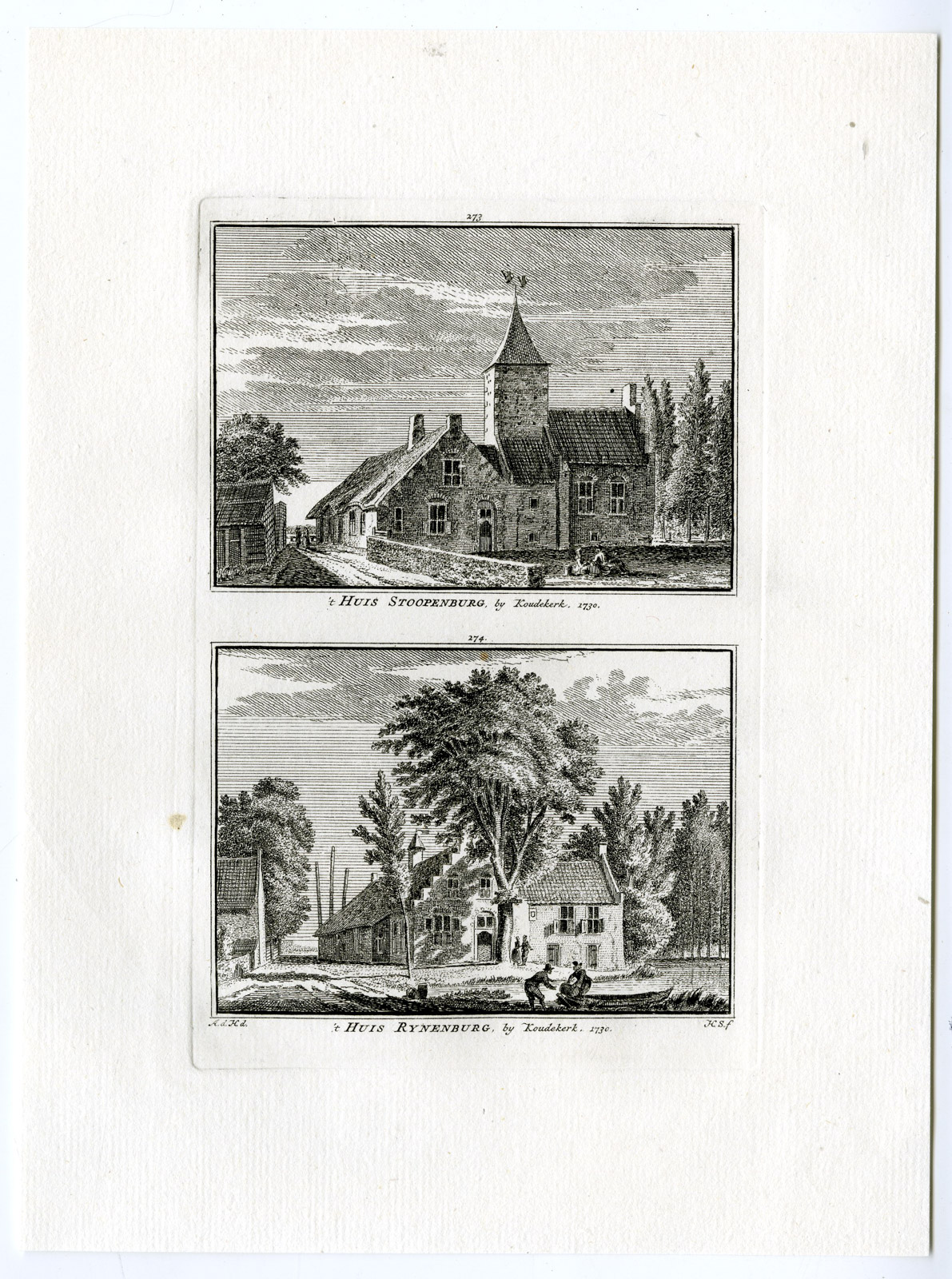 , Antique Print-STOOPENBURG-HUIS RIJNENBURG-KOUDEKERK-Spilman-de Beijer-1746, Pictura Antique Prints