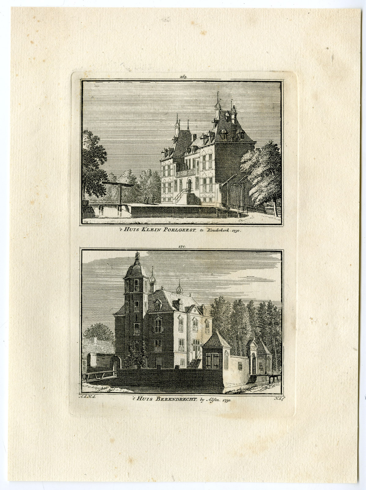 , Antique Print-KLEIN POELGEEST-BERENDRECHT-CASTLE-ALPHEN-Spilman-de Beijer-1746, Pictura Antique Prints
