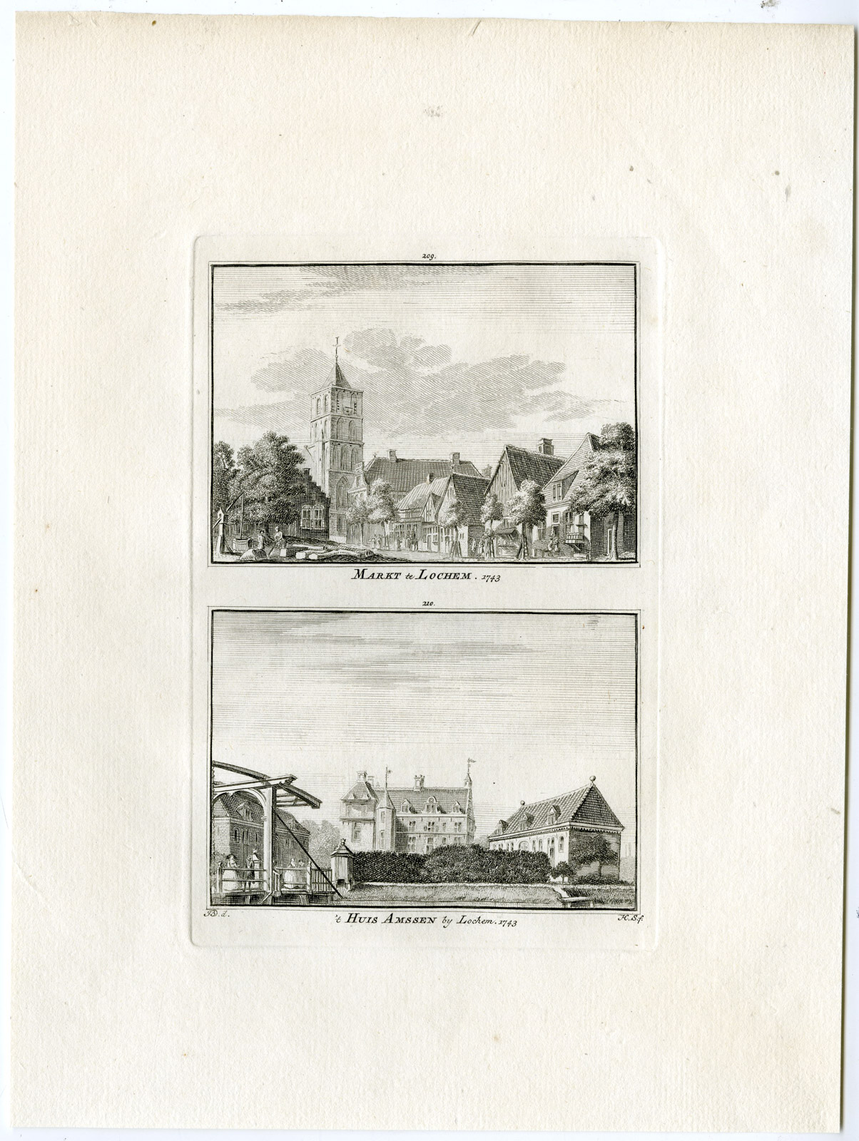 , Antique Print-LOCHEM-AMPSEN CASTLE-MARKET-Spilman-de Beijer-1746, Pictura Antique Prints