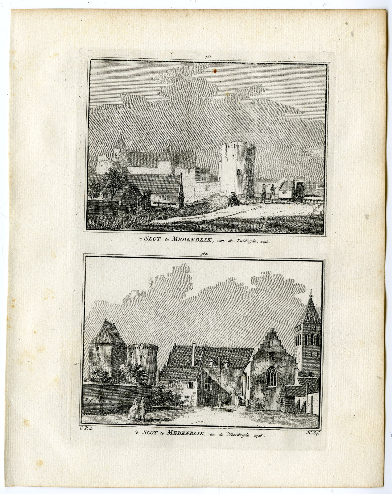 , Antique Print-MEDEMBLIK-CASTLE-SOUTH-NORTH SIDE-Spilman-de Beijer-1746, Pictura Antique Prints
