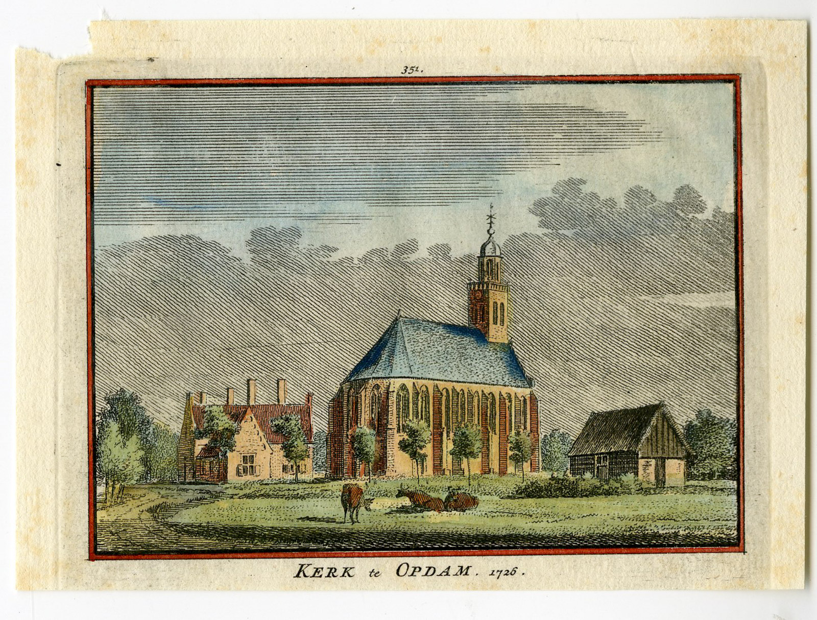 , Antique Print-OBDAM-CHURCH-VILLAGE-Spilman-de Beijer-1746, Pictura Antique Prints