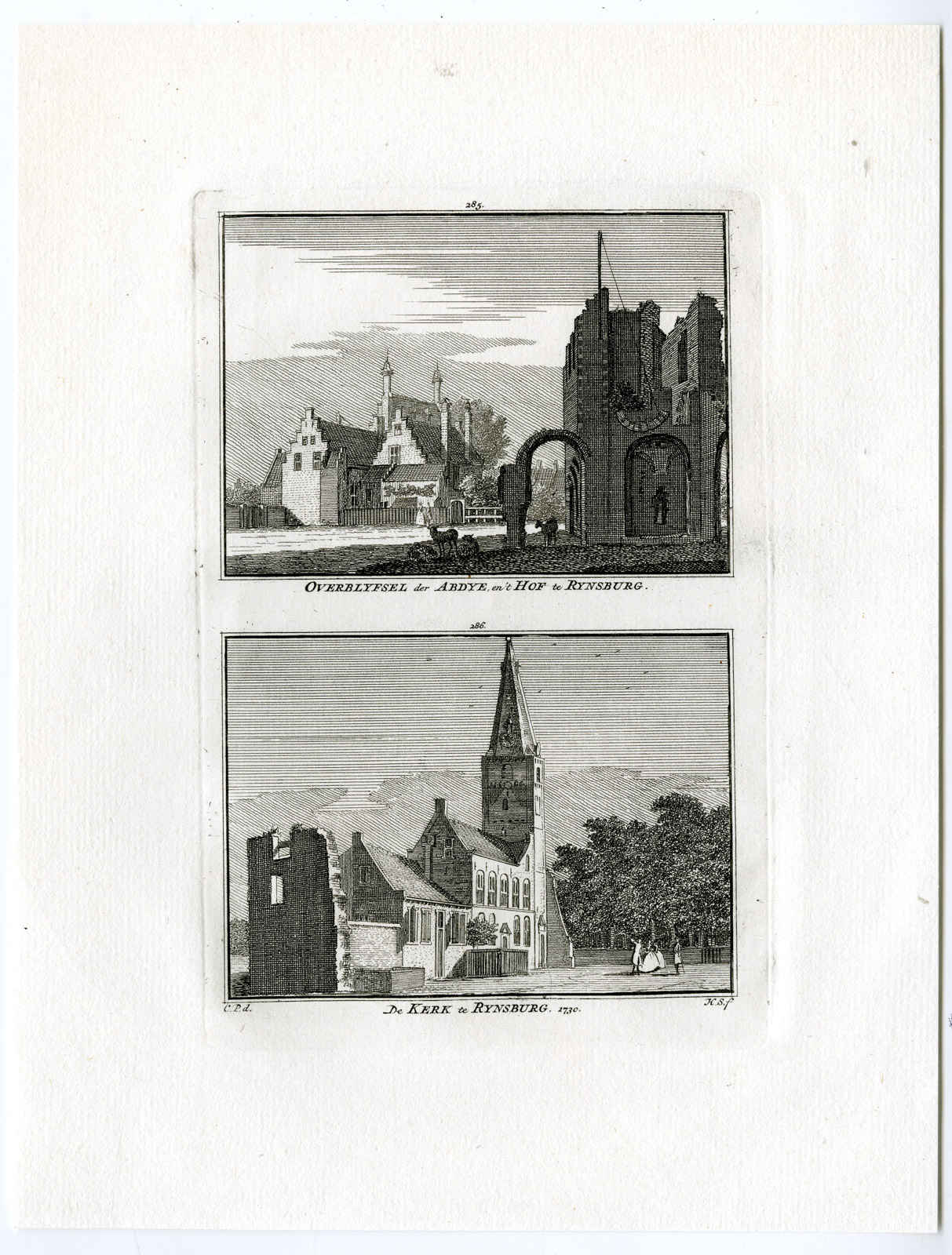 , Antique Print-RIJNSBURG-ABBEY-CHURCH-CASTLE-Spilman-de Beijer-1746, Pictura Antique Prints