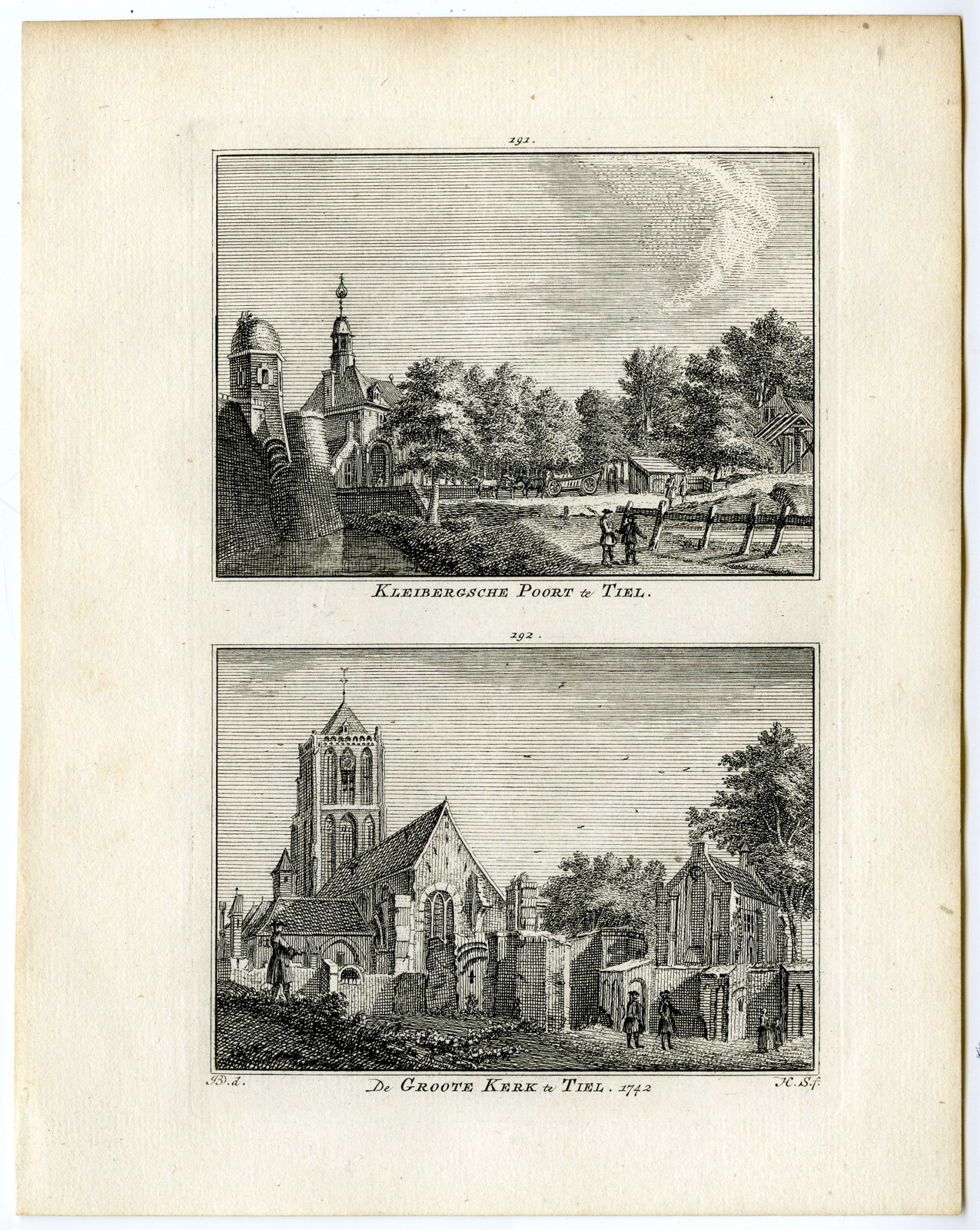 , Antique Print-TIEL-KLEIBERGSE POORT-GROTE KERK-Spilman-de Beijer-1746, Pictura Antique Prints
