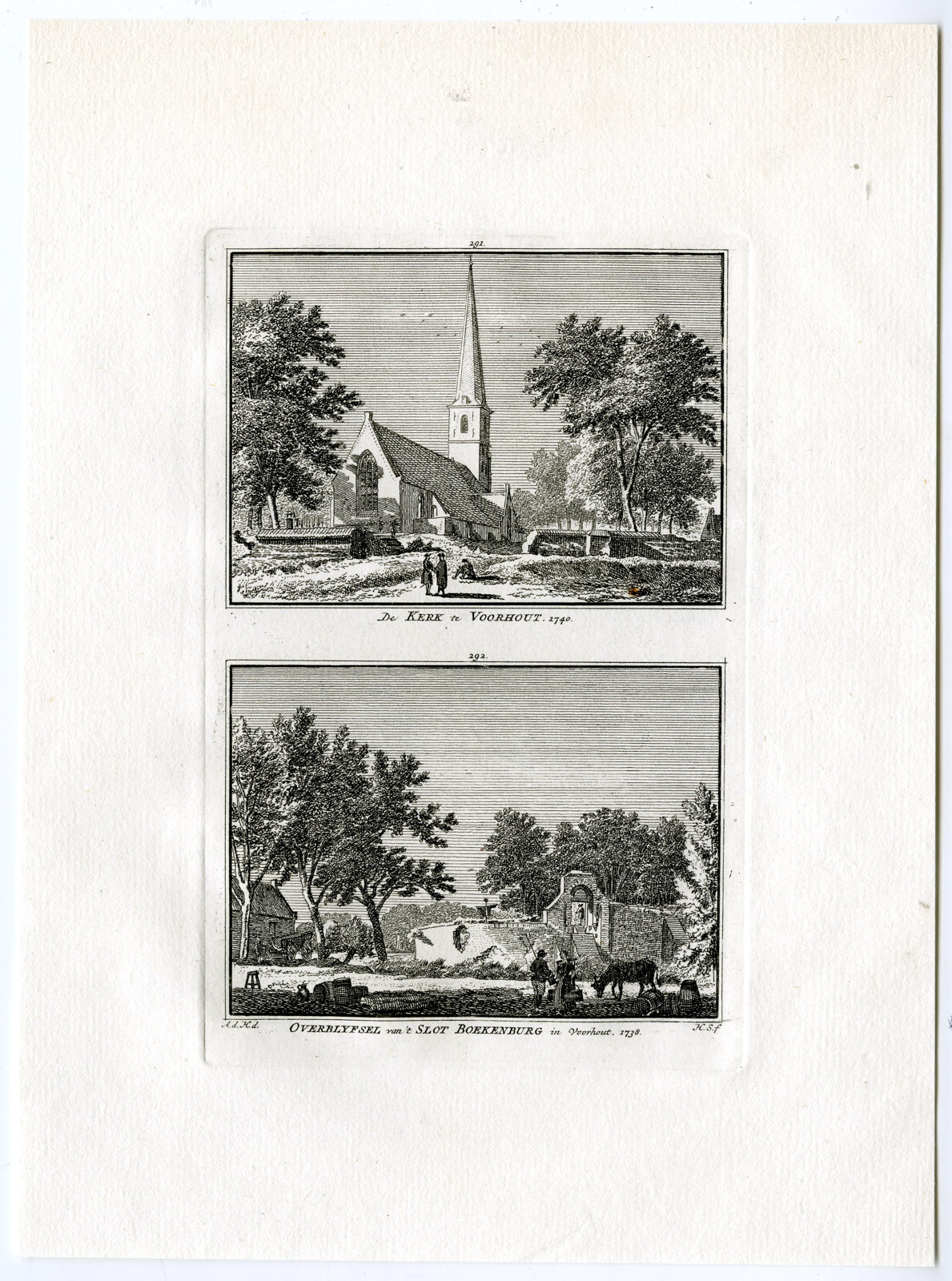, Antique Print-VOORHOUT-BOEKENBURG CASTLE-CHURCH-Spilman-de Beijer-1746, Pictura Antique Prints