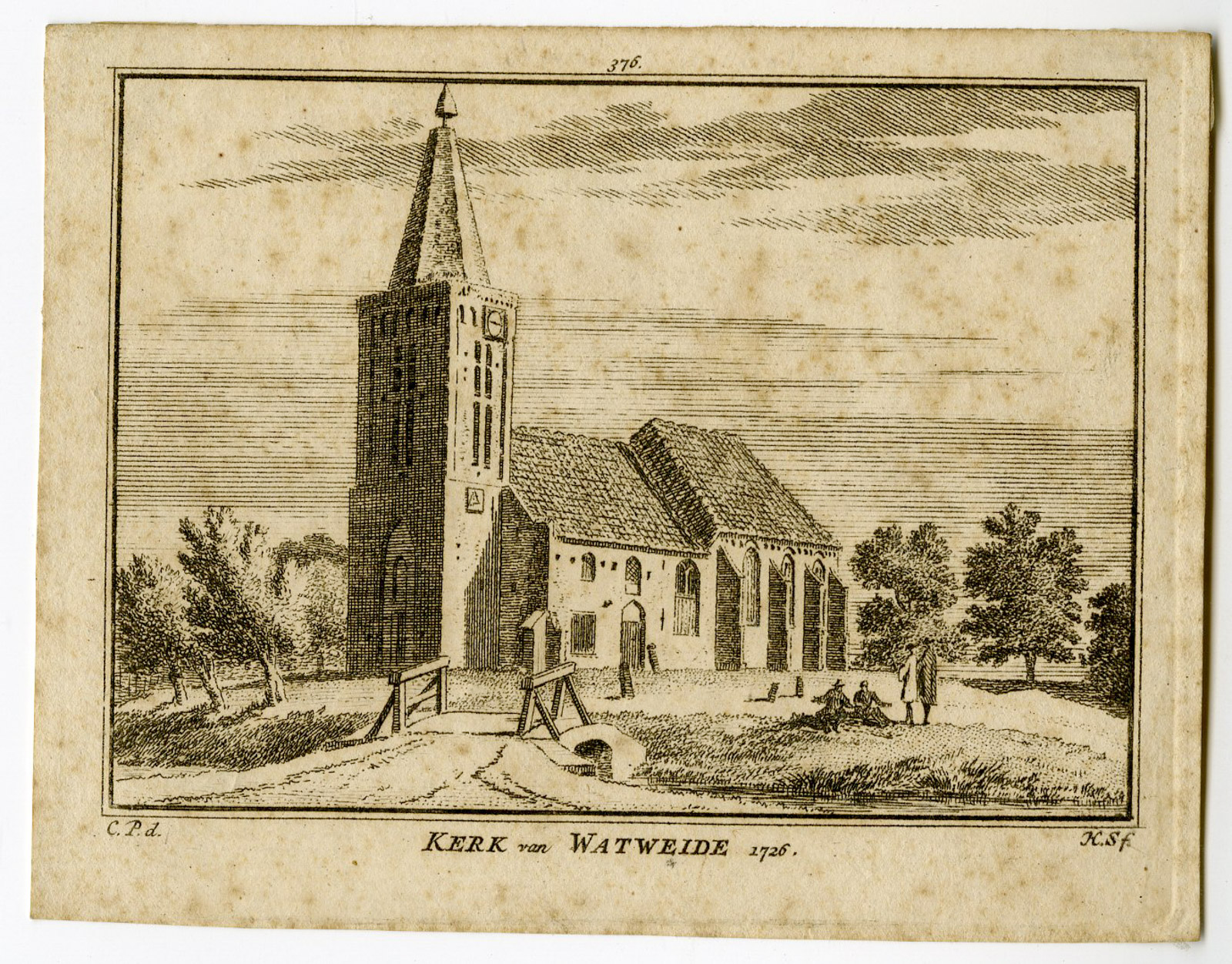 , Antique Print-WATWEIDE-CHURCH-VILLAGE-Spilman-de Beijer-1746, Pictura Antique Prints