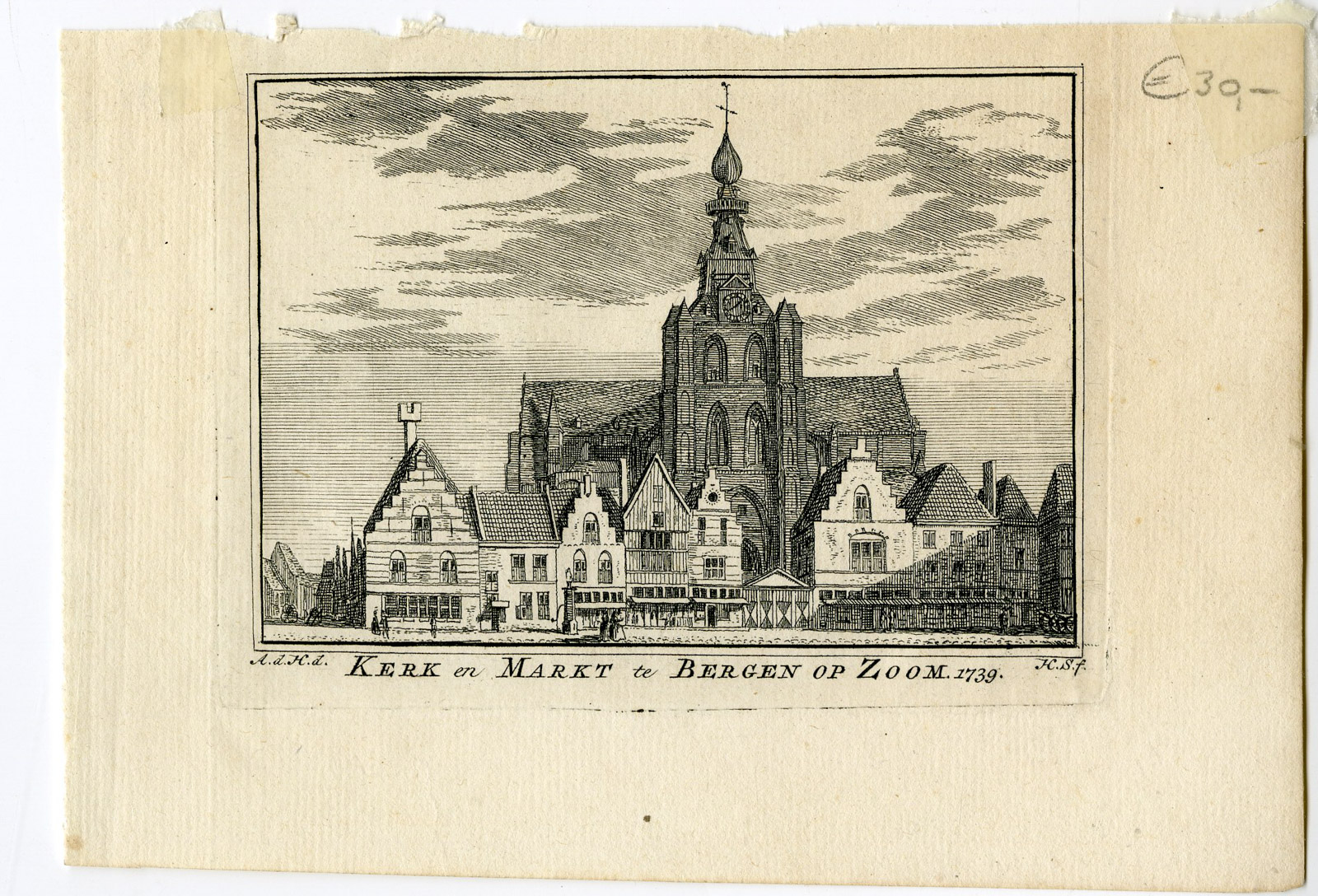 , Antique Print-BERGEN OP ZOOM-CHURCH-MARKET-Spilman-de Beijer-1746, Pictura Antique Prints
