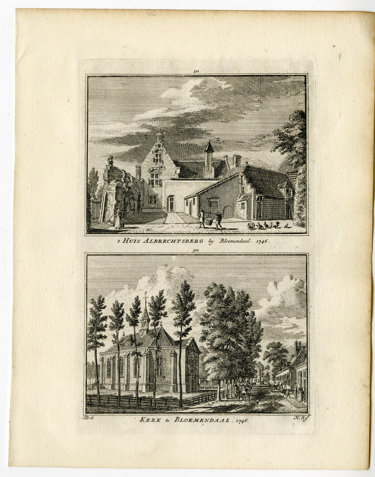 , Antique Print-ALBRECHTSBERG CASTLE-BLOEMENDAAL-Spilman-de Beijer-1746, Pictura Antique Prints