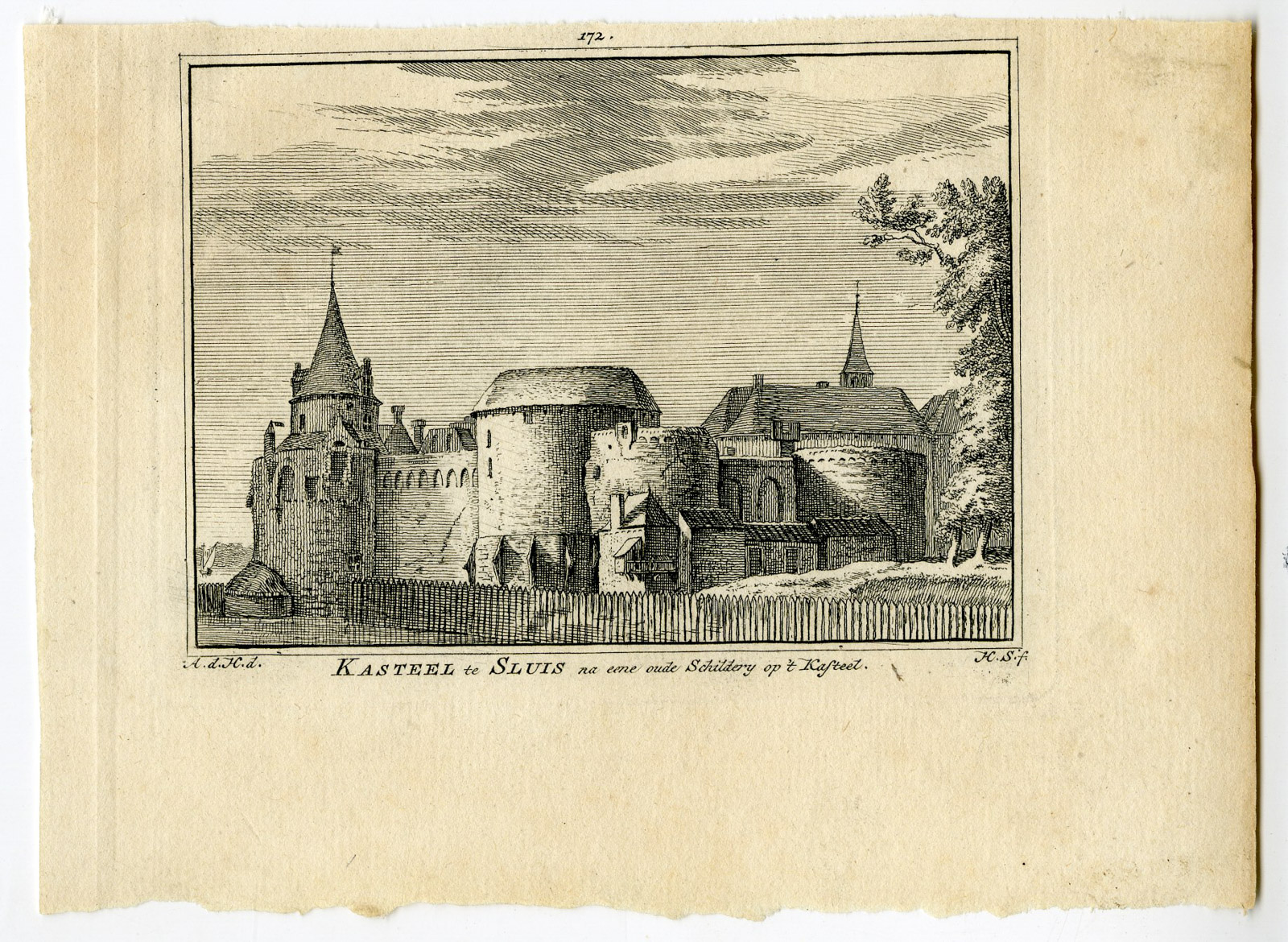 , Antique Print-SLUIS-CASTLE-KASTEEL-Spilman-de Beijer-1746, Pictura Antique Prints