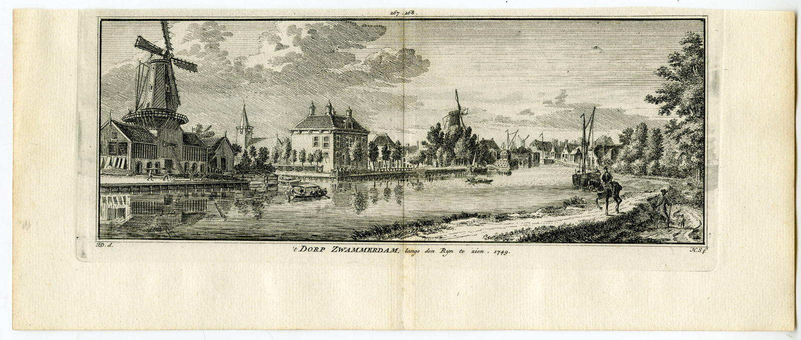, Antique Print-ZWAMMERDAM-RIVER RHINE-VILLAGE-Spilman-de Beijer-1746, Pictura Antique Prints