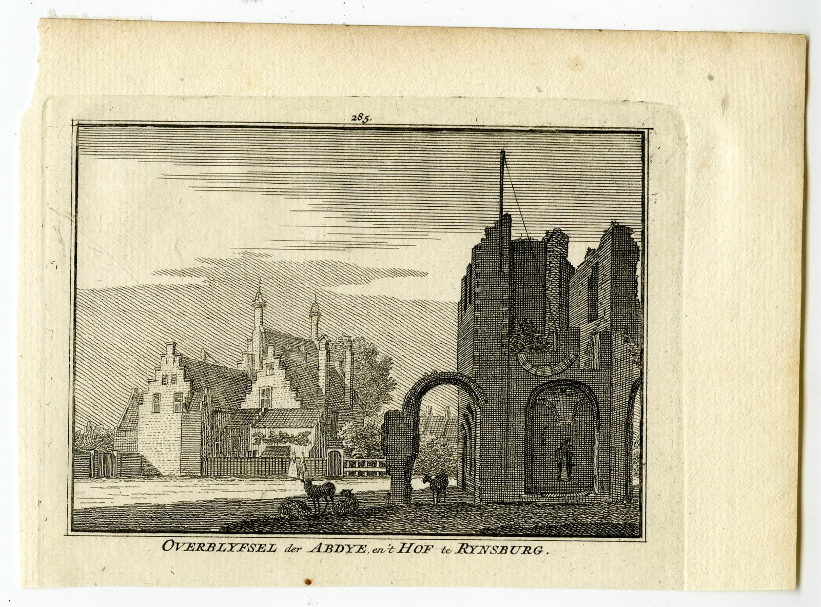 , Antique Print-HOF TE RIJNSBURG-COURT-ABBEY-RUIN-Spilman-de Beijer-1746, Pictura Antique Prints