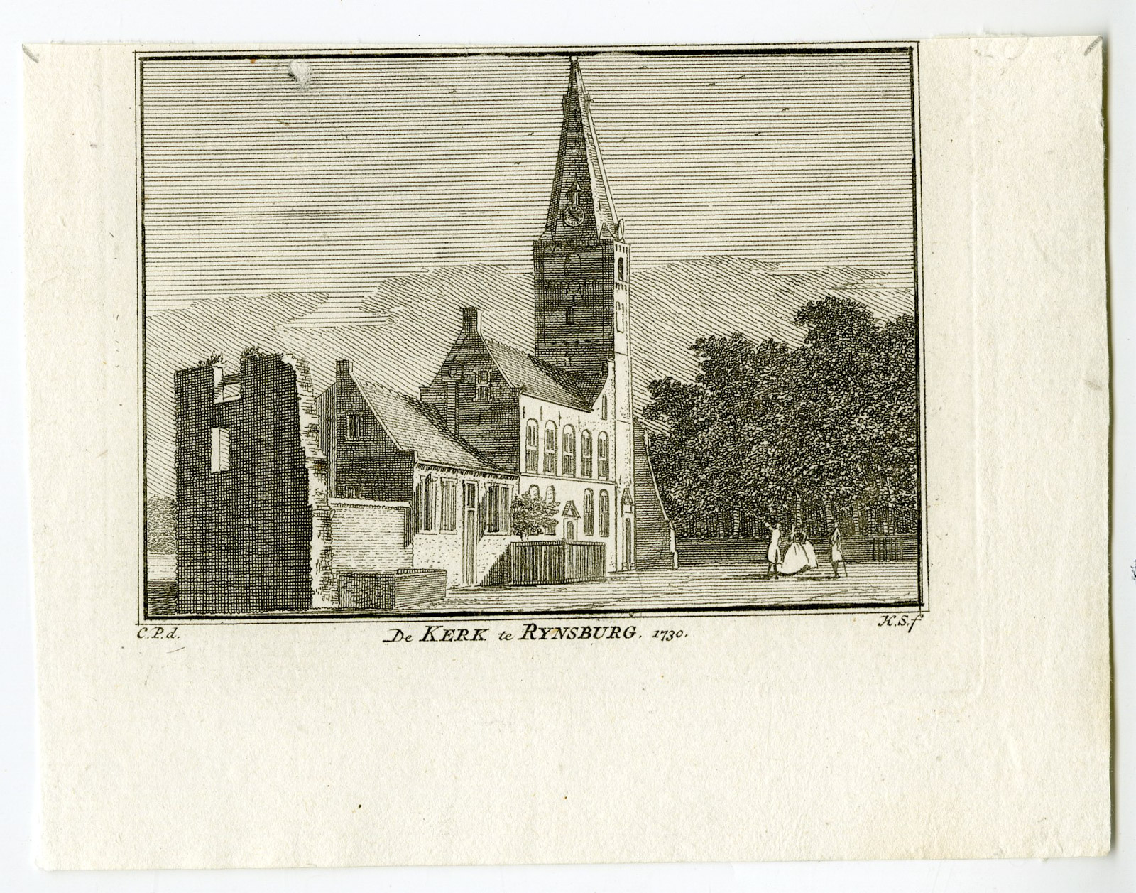 , Antique Print-RIJNSBURG-CHURCH-Spilman-de Beijer-1746, Pictura Antique Prints