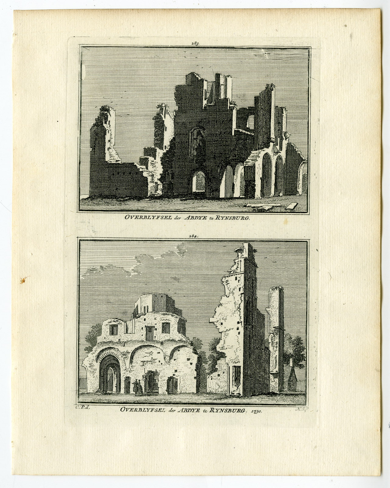 Pco 26624 416x520 Antique Print-RIJNSBURG-ABBEY-RUIN-Spilman-de Beijer-1746
