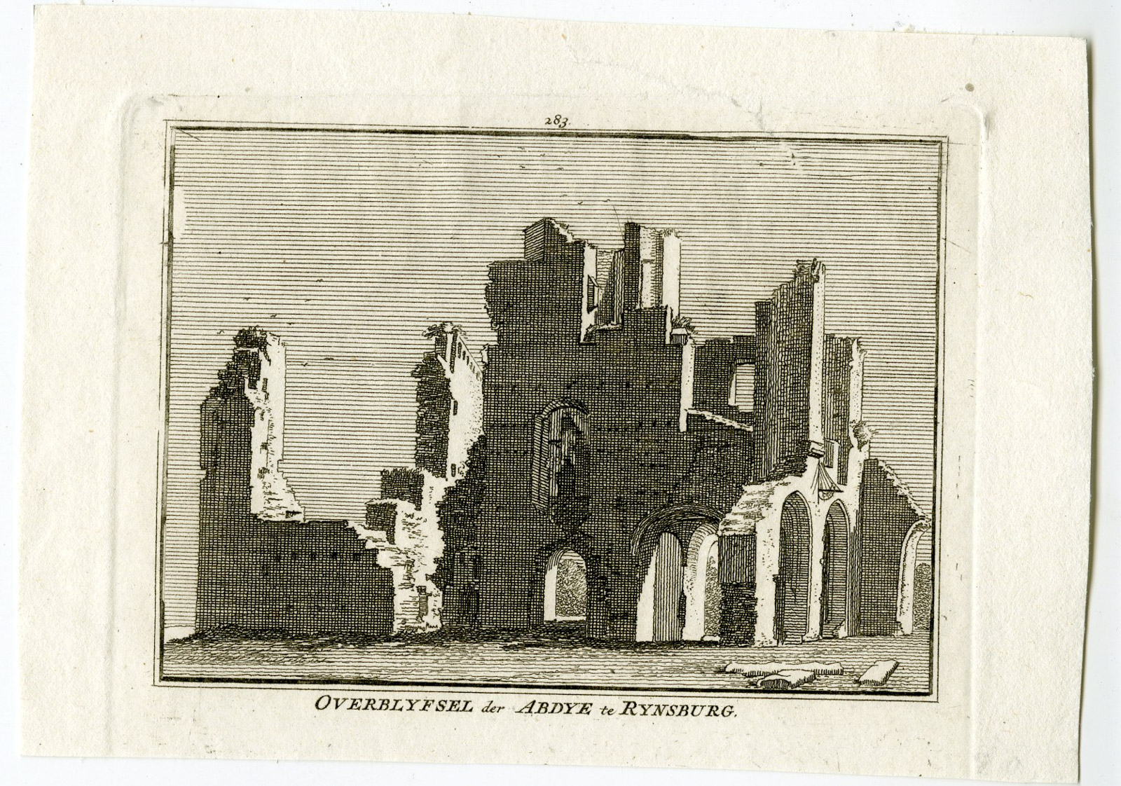 , Antique Print-RIJNSBURG-ABBEY-RUIN-Spilman-de Beijer-1746, Pictura Antique Prints