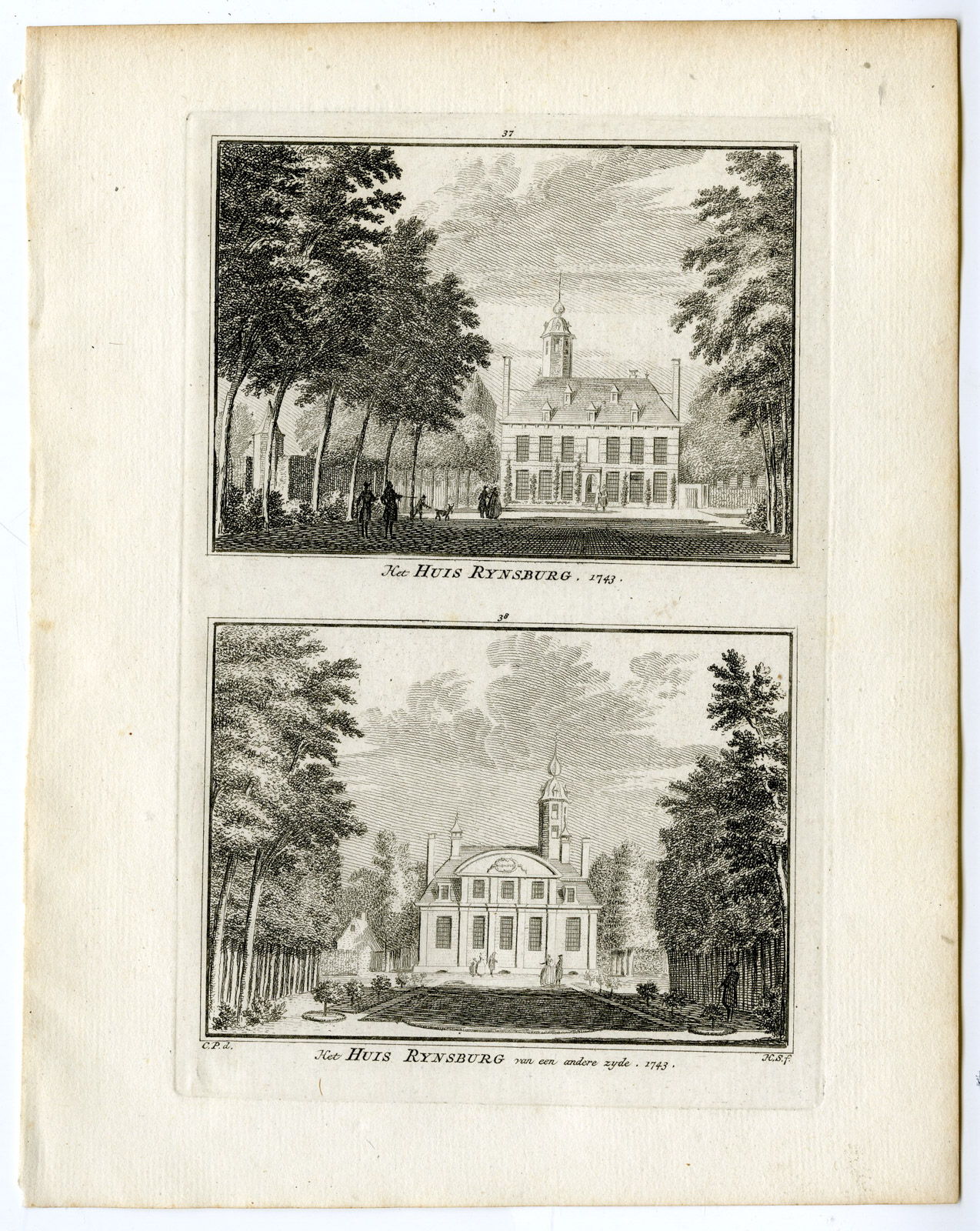 , Antique Print-HUIS RIJNSBURG-MANOR-Spilman-de Beijer-1746, Pictura Antique Prints