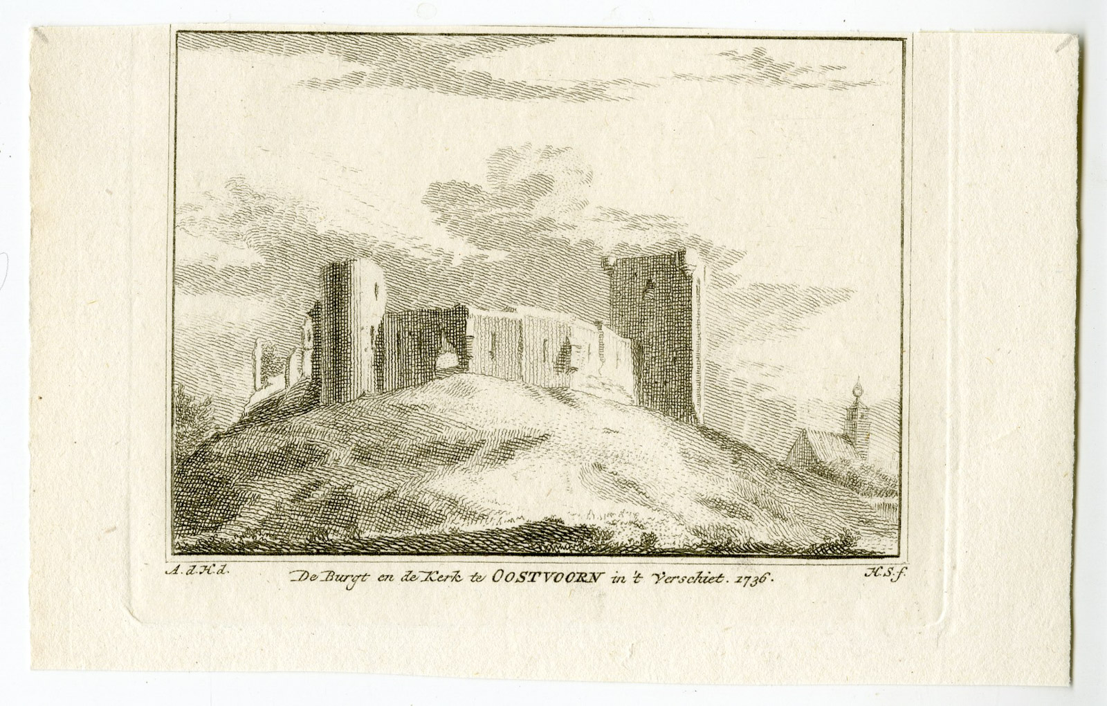 , Antique Print-OOSTVOORNE-BURCHT-CASTLE-CHURCH-Spilman-de Beijer-1746, Pictura Antique Prints