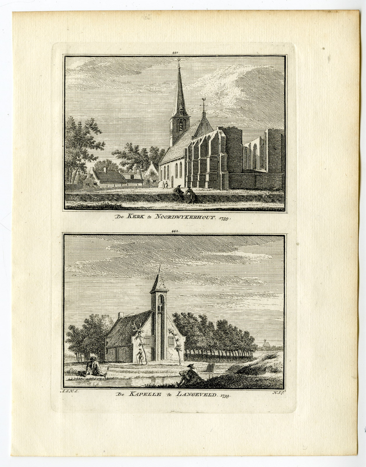 , Antique Print-LANGEVELD-NOORDWIJKERHOUT-CHURCH-Spilman-de Beijer-1746, Pictura Antique Prints