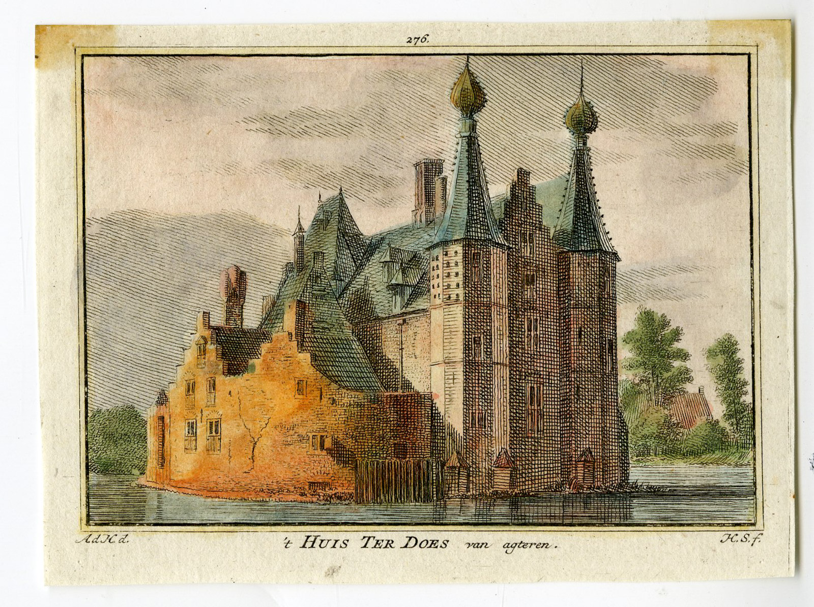 , Antique Print-TER DOES CASTLE-LEIDERDORP-KASTEEL-Spilman-de Beijer-1746, Pictura Antique Prints