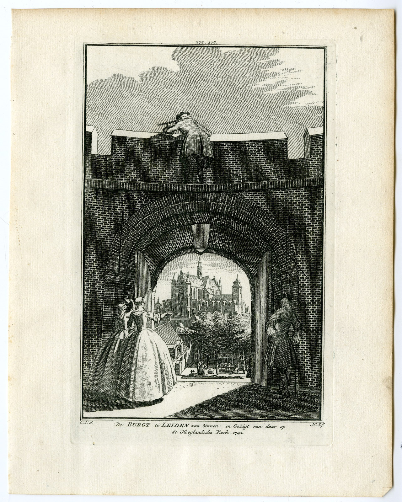, Antique Print-LEIDEN-BURCHT-HOOGLANDSE KERK-FORT-Spilman-de Beijer-1746, Pictura Antique Prints