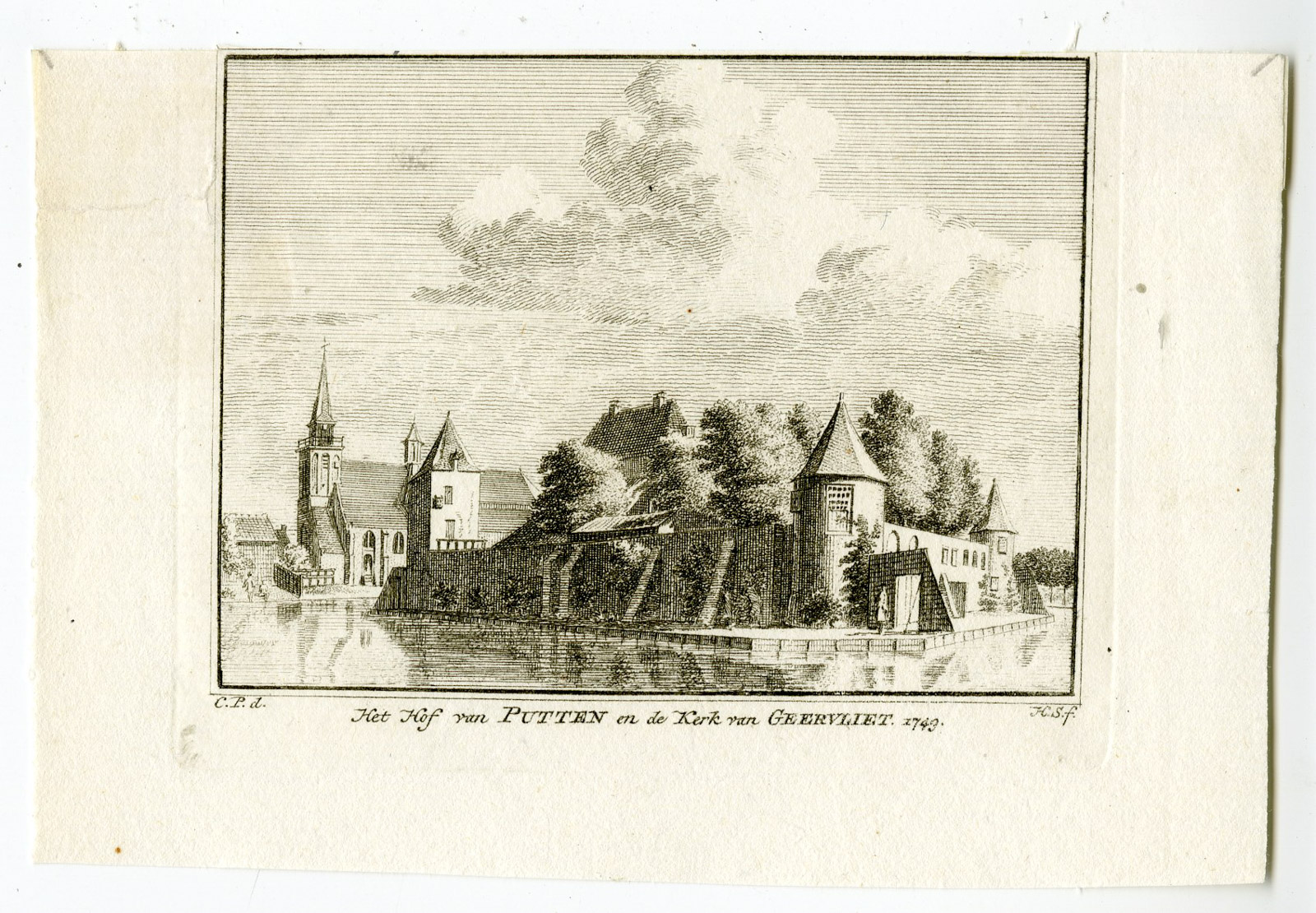 , Antique Print-HOF VAN PUTTEN-GEERVLIET-CASTLE-CHURCH-Spilman-de Beijer-1746, Pictura Antique Prints