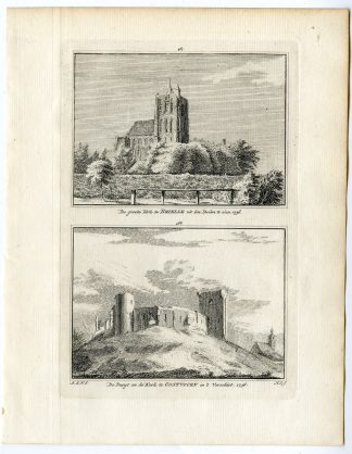 Antique Print-BRIELLE-CHURCH-OOSTVOORNE-CASTLE-Spilman-de Beijer-1746
