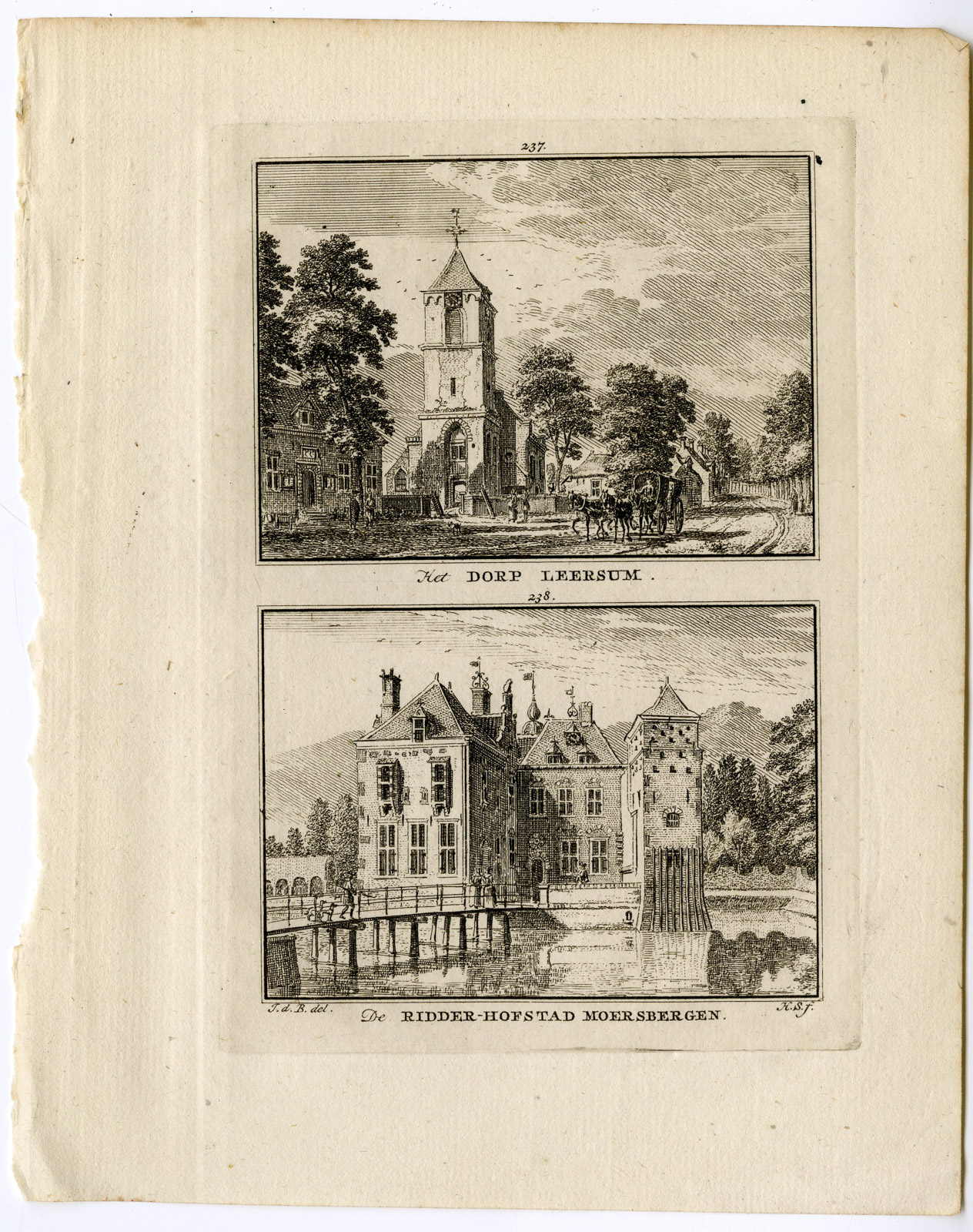, Antique Print-LEERSUM-DOORN-MOERSBERGEN CASTLE-Spilman-de Beijer-1746, Pictura Antique Prints