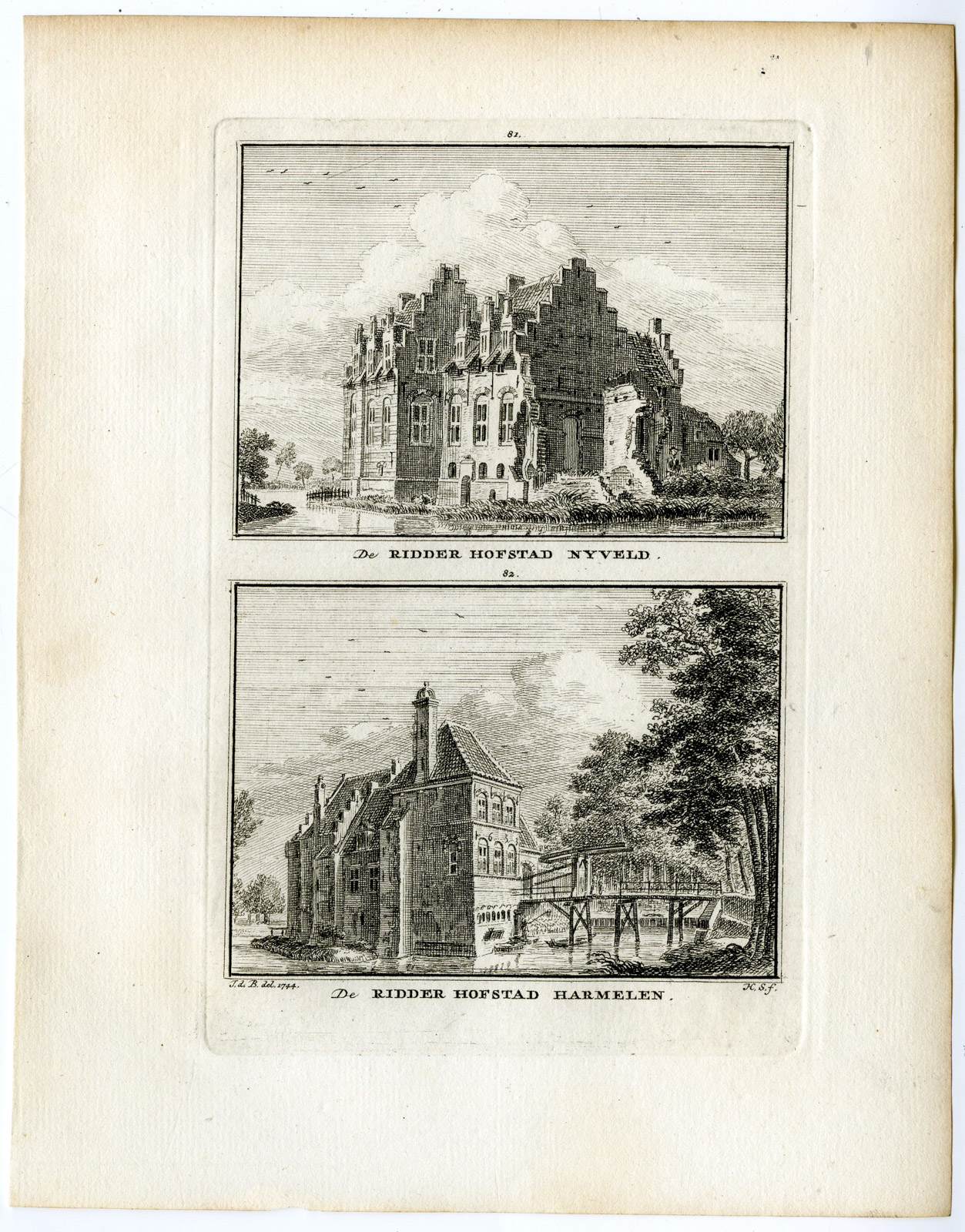 , Antique Print-NIJEVELD CASTLE-DE MEERN-HARMELEN-Spilman-de Beijer-1746, Pictura Antique Prints