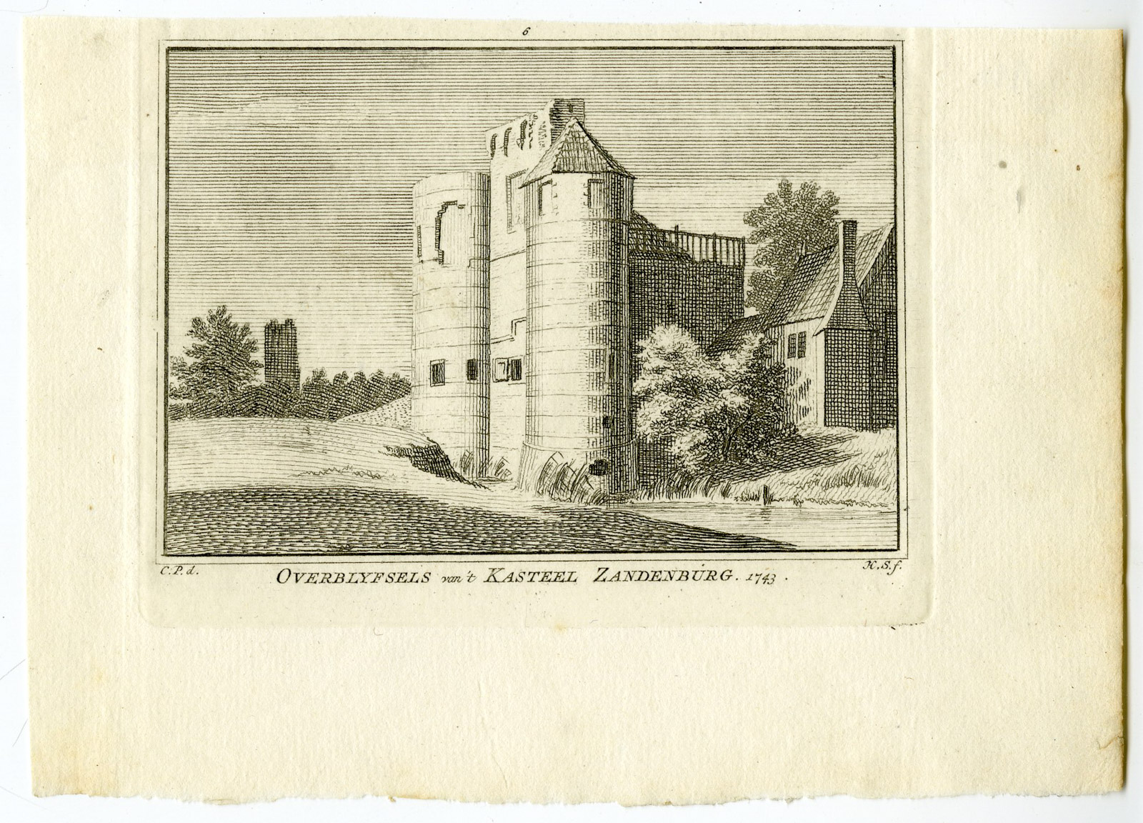 , Antique Print-ZANDENBURG CASTLE-VEERE-RUIN-Spilman-de Beijer-1746, Pictura Antique Prints