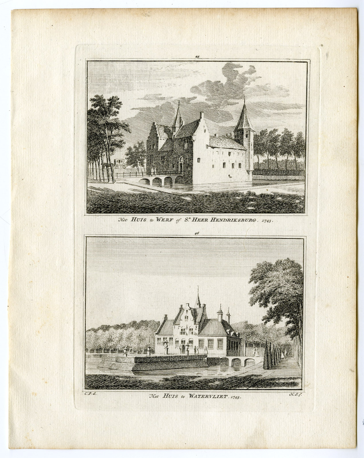 , Antique Print-TE WERF CASTLE-WATERVLIET-HEINKENSZAND-Spilman-de Beijer-1746, Pictura Antique Prints