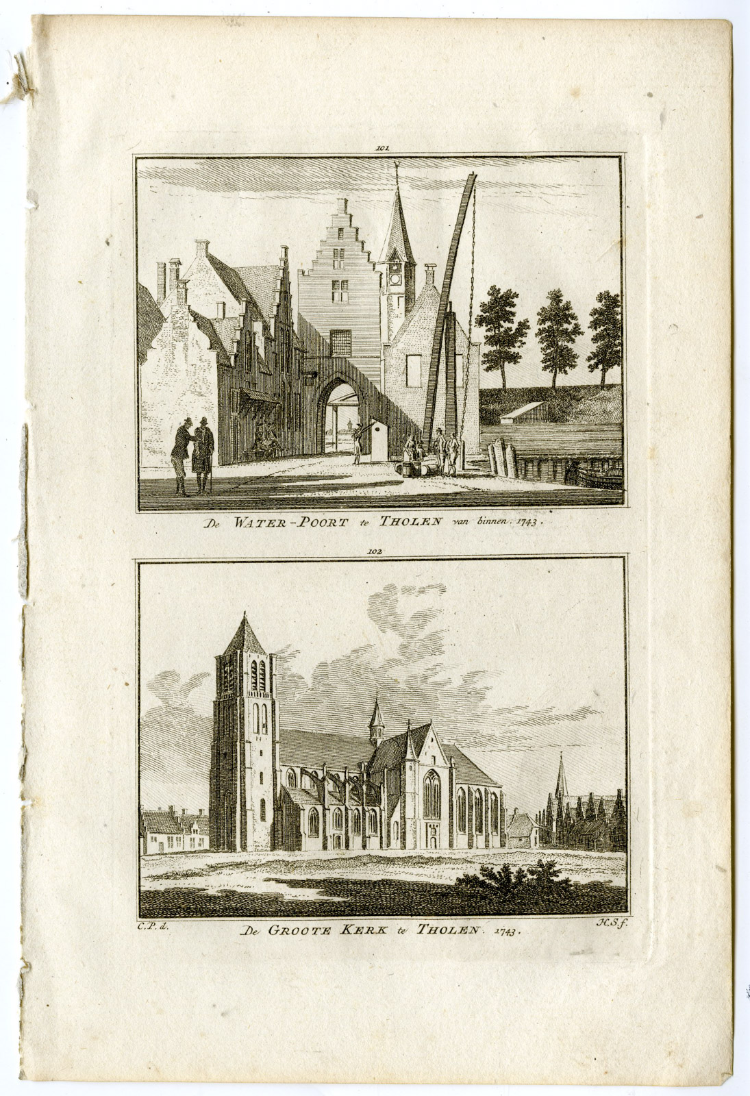 , Antique Print-THOLEN-WATERPOORT-GROTE KERK-Spilman-de Beijer-1746, Pictura Antique Prints