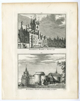 Antique Print-SLUIS-CASTLE-CITY HALL-MARKET-Spilman-de Beijer-1746