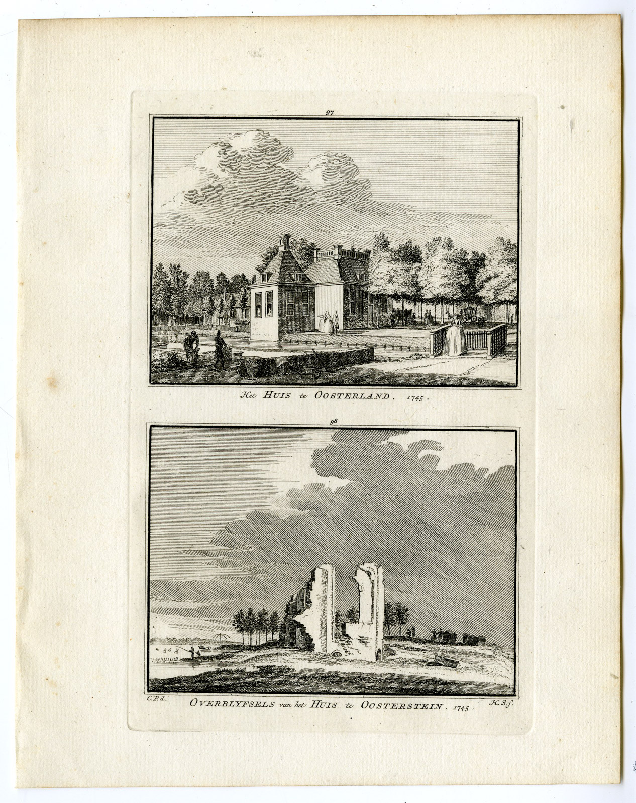 , Antique Print-OOSTERSTEIN CASTLE-OOSTERLAND-Spilman-de Beijer-1746, Pictura Antique Prints