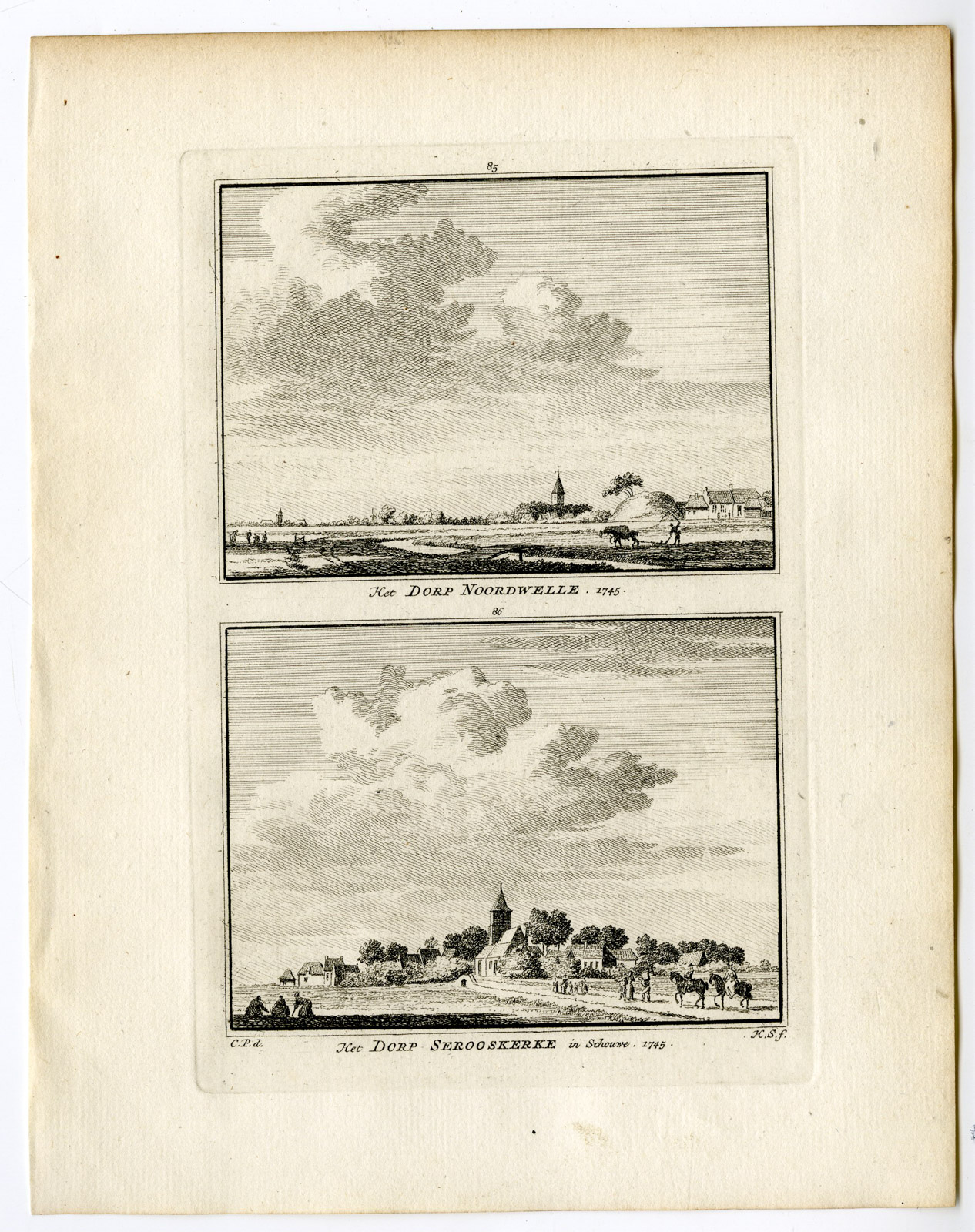 , Antique Print-NOORDWELLE-SEROOSKERKE-VILLAGE-Spilman-de Beijer-1746, Pictura Antique Prints